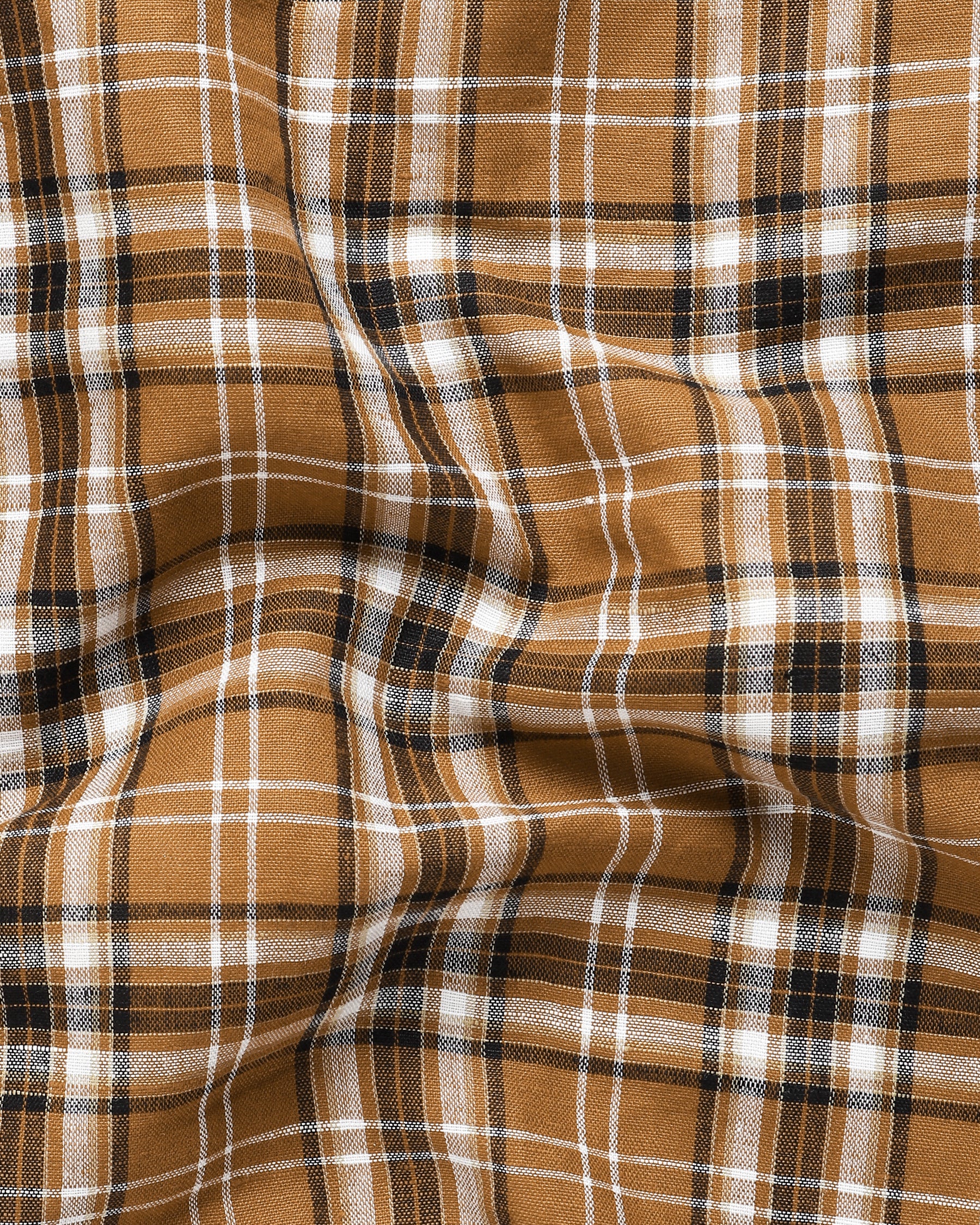 Gingerbread Brown Plaid Luxurious Linen Shirt