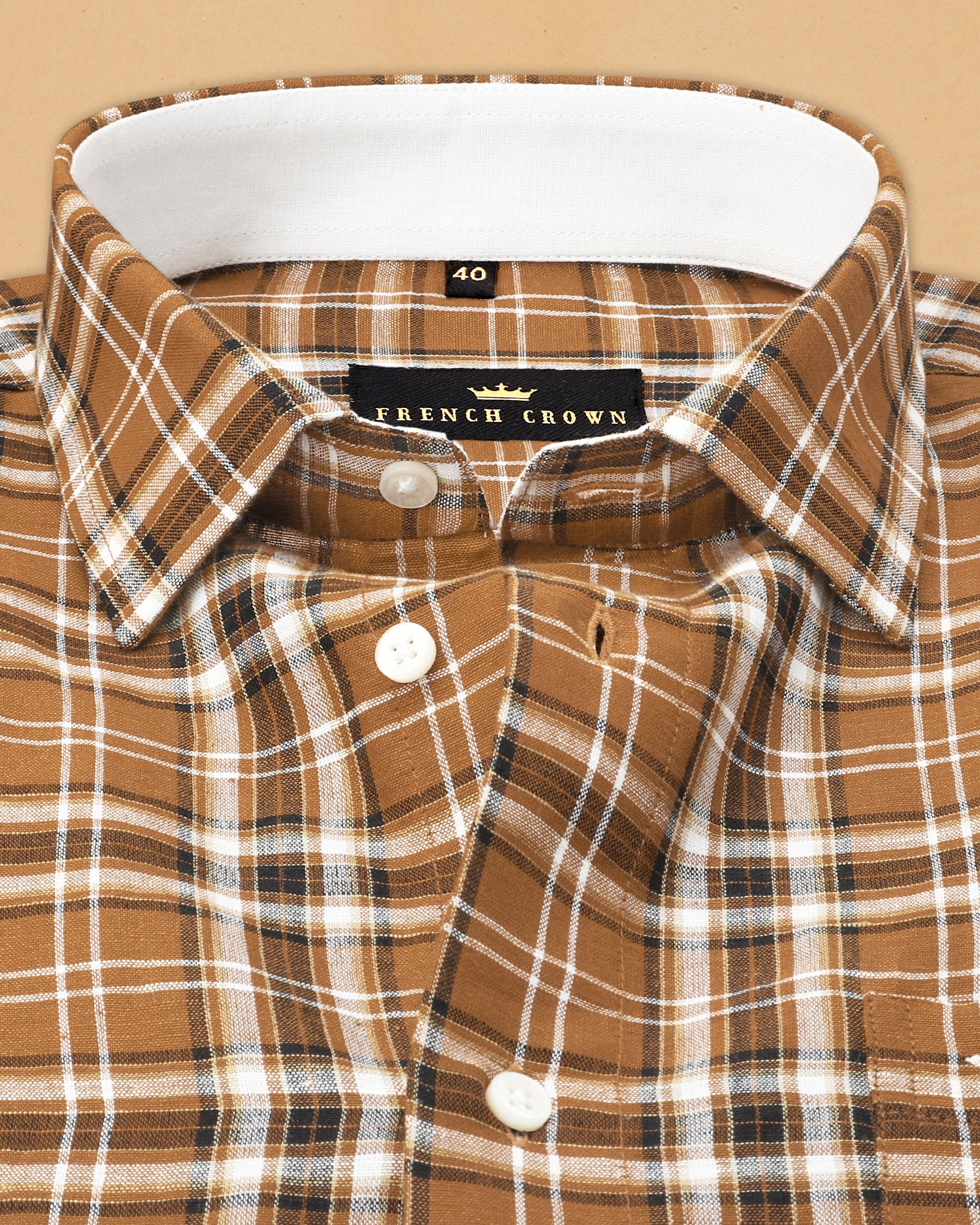 Gingerbread Brown Plaid Luxurious Linen Shirt