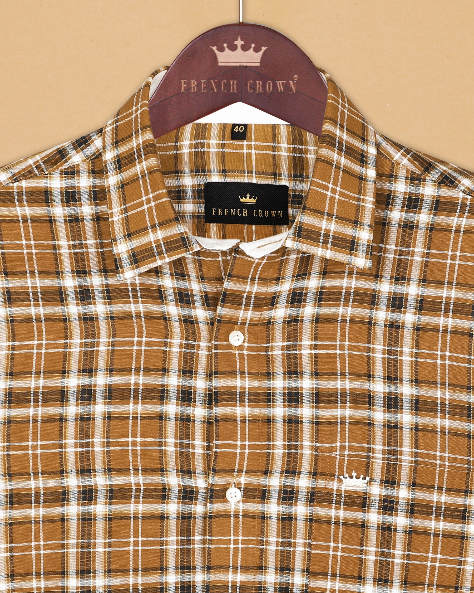 Gingerbread Brown Plaid Luxurious Linen Shirt