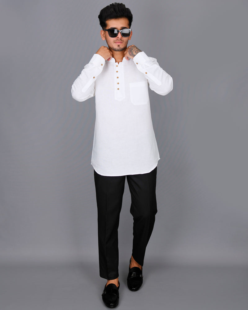 Indian Cream Traditional Wear Men's Shirt Cotton Kurta Casual