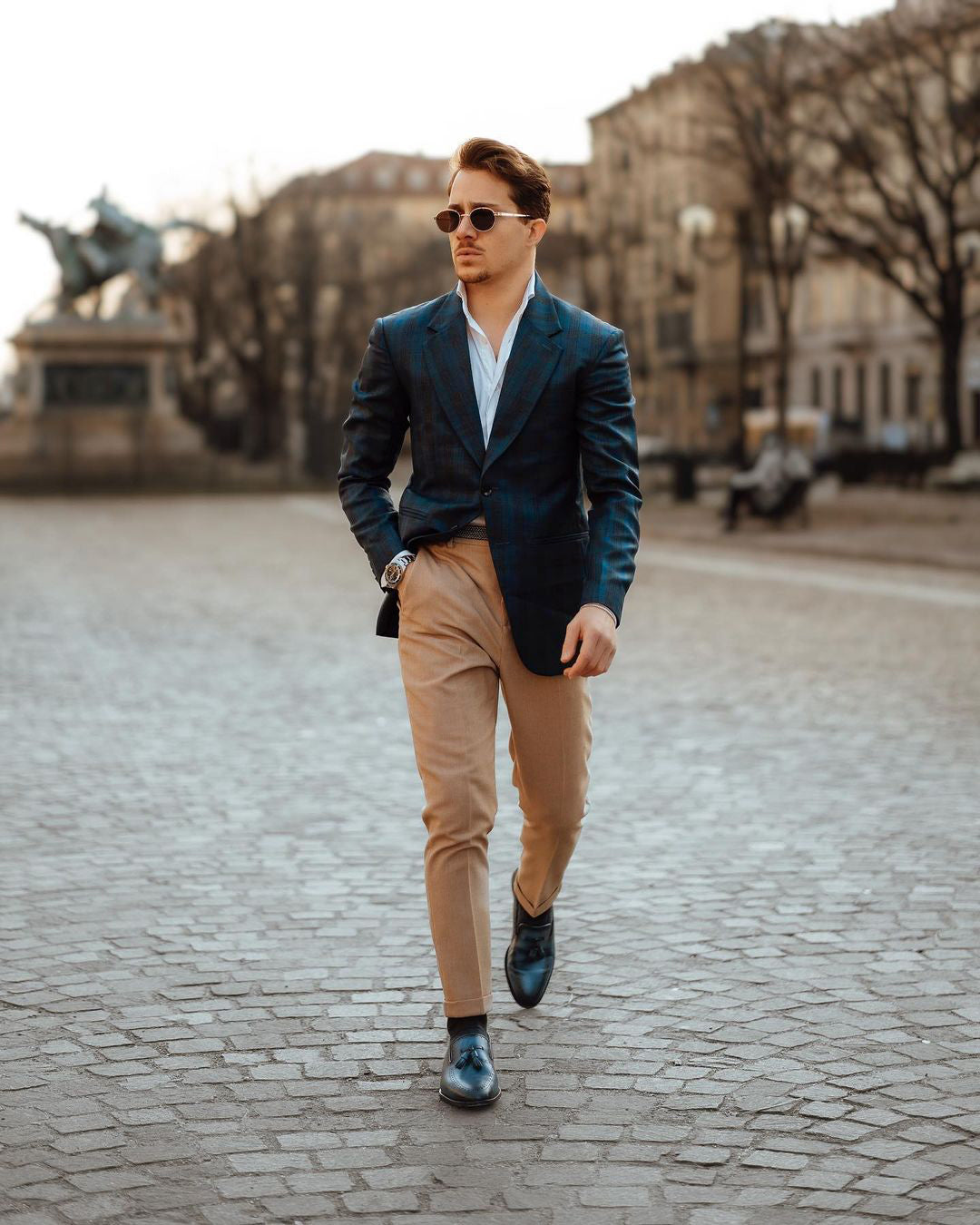 Charcoal with Blue windowpane Wool Blend Blazer