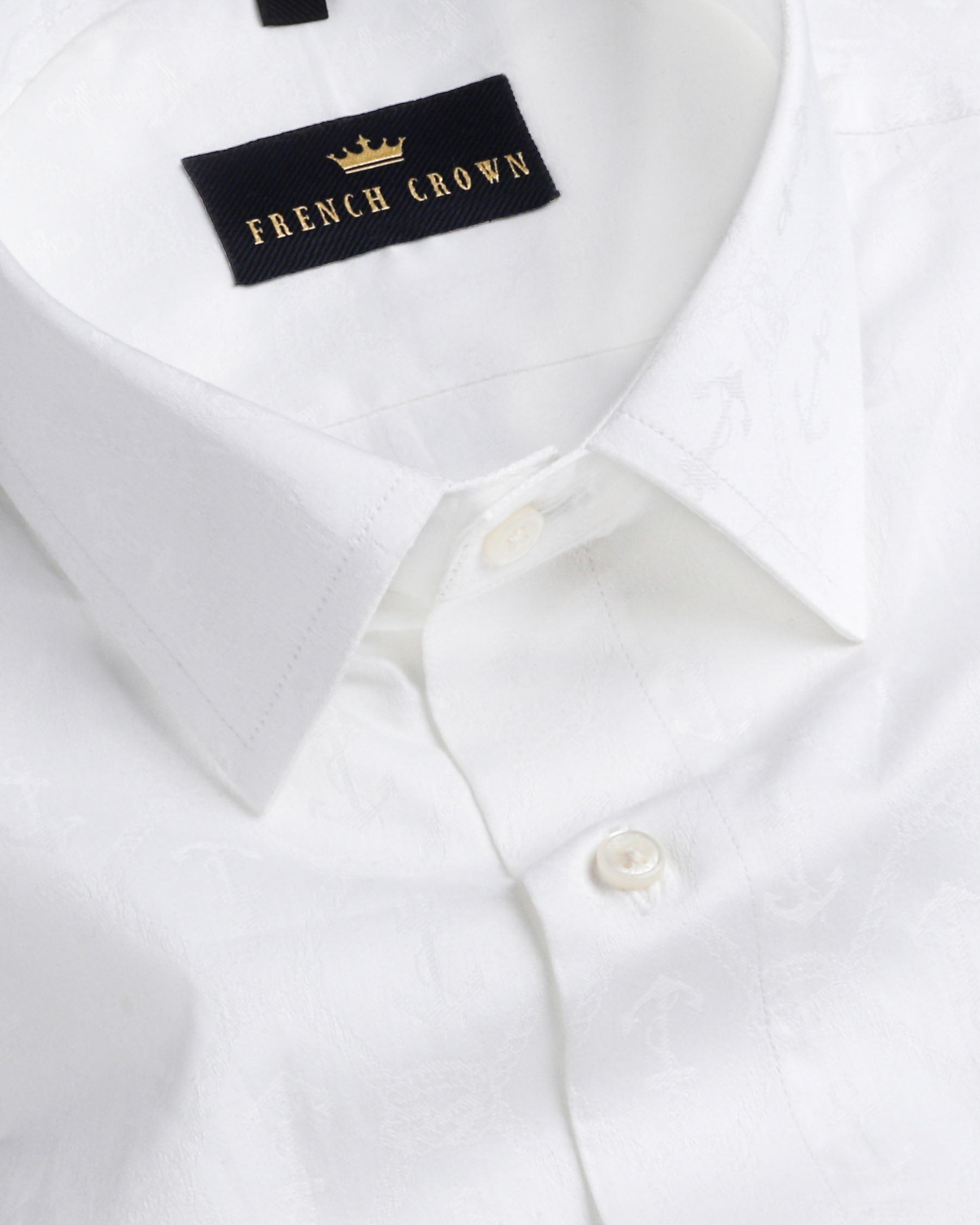 Bright white Anchors jacquard Textured Giza Cotton shirt