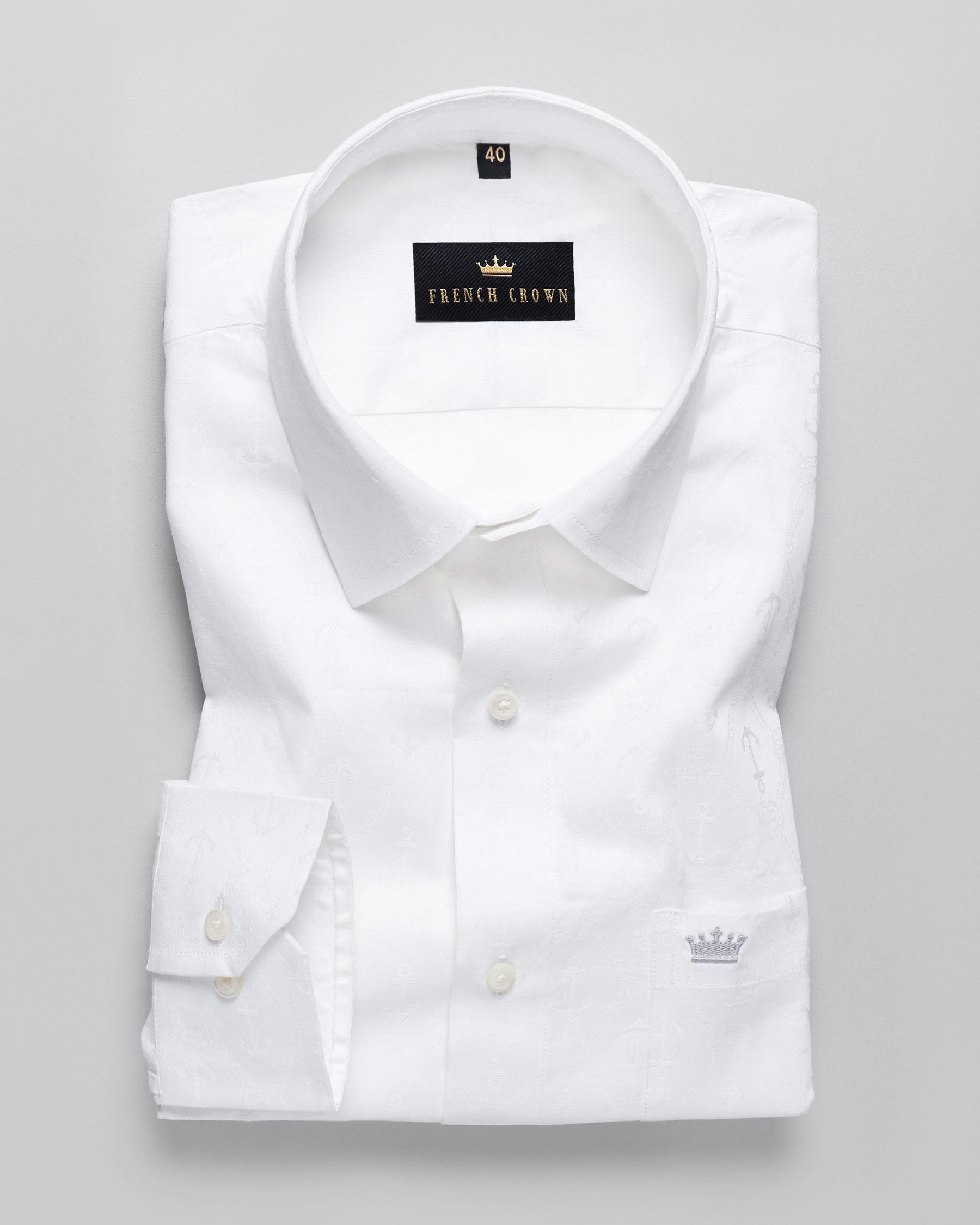 Bright white Anchors jacquard Textured Giza Cotton shirt