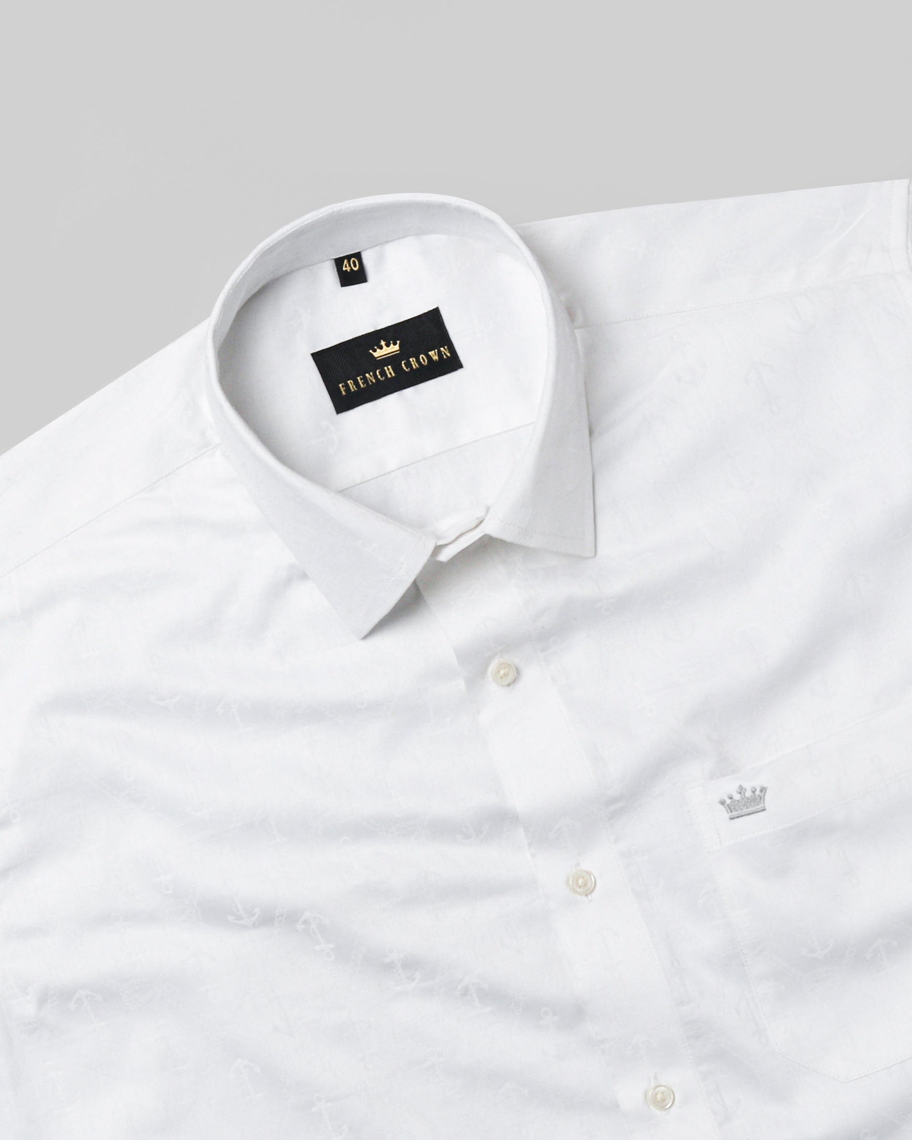 Bright white Anchors jacquard Textured Giza Cotton shirt