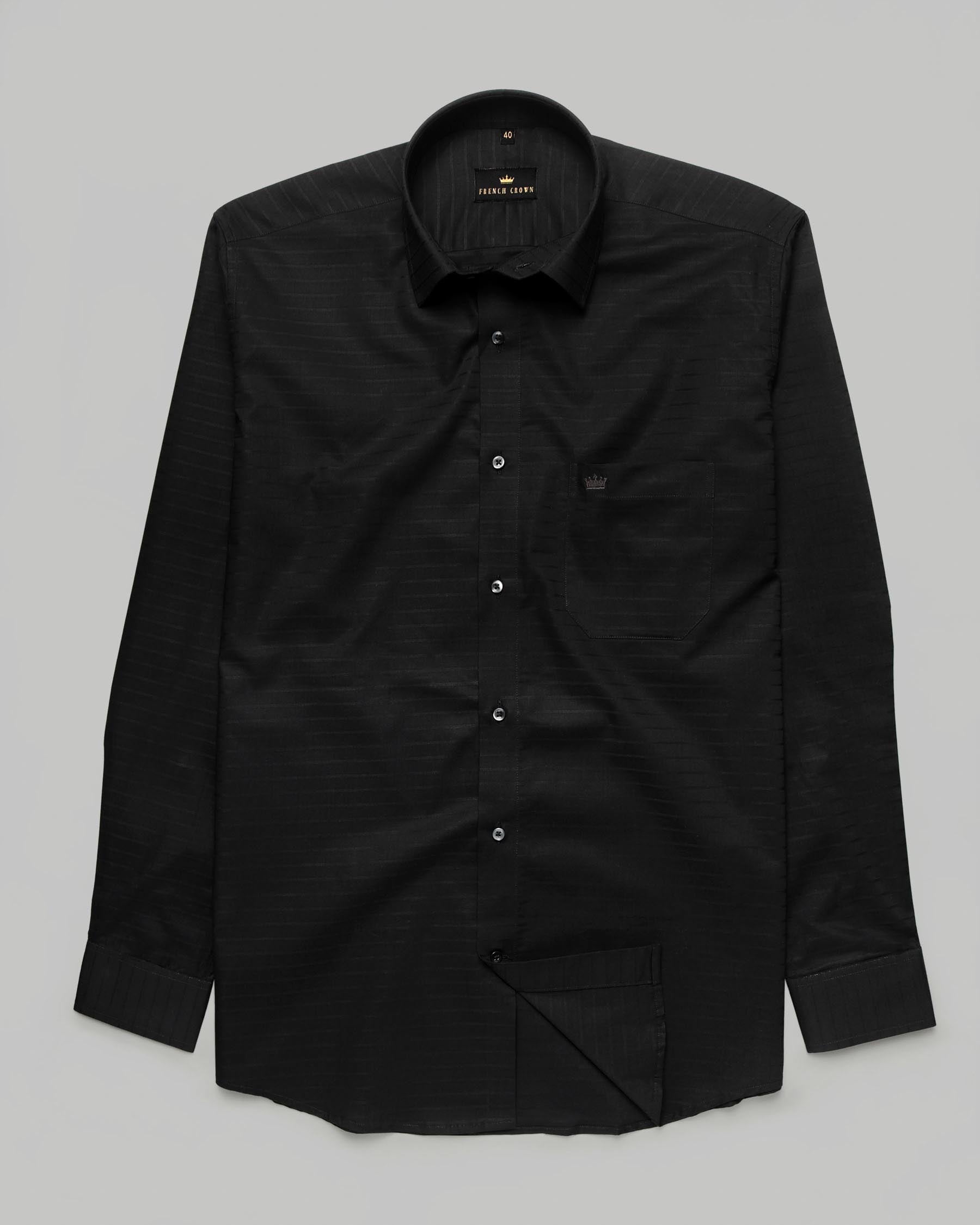 Jade Black Tonal Textured Striped Silky Giza Cotton Evening SHIRT