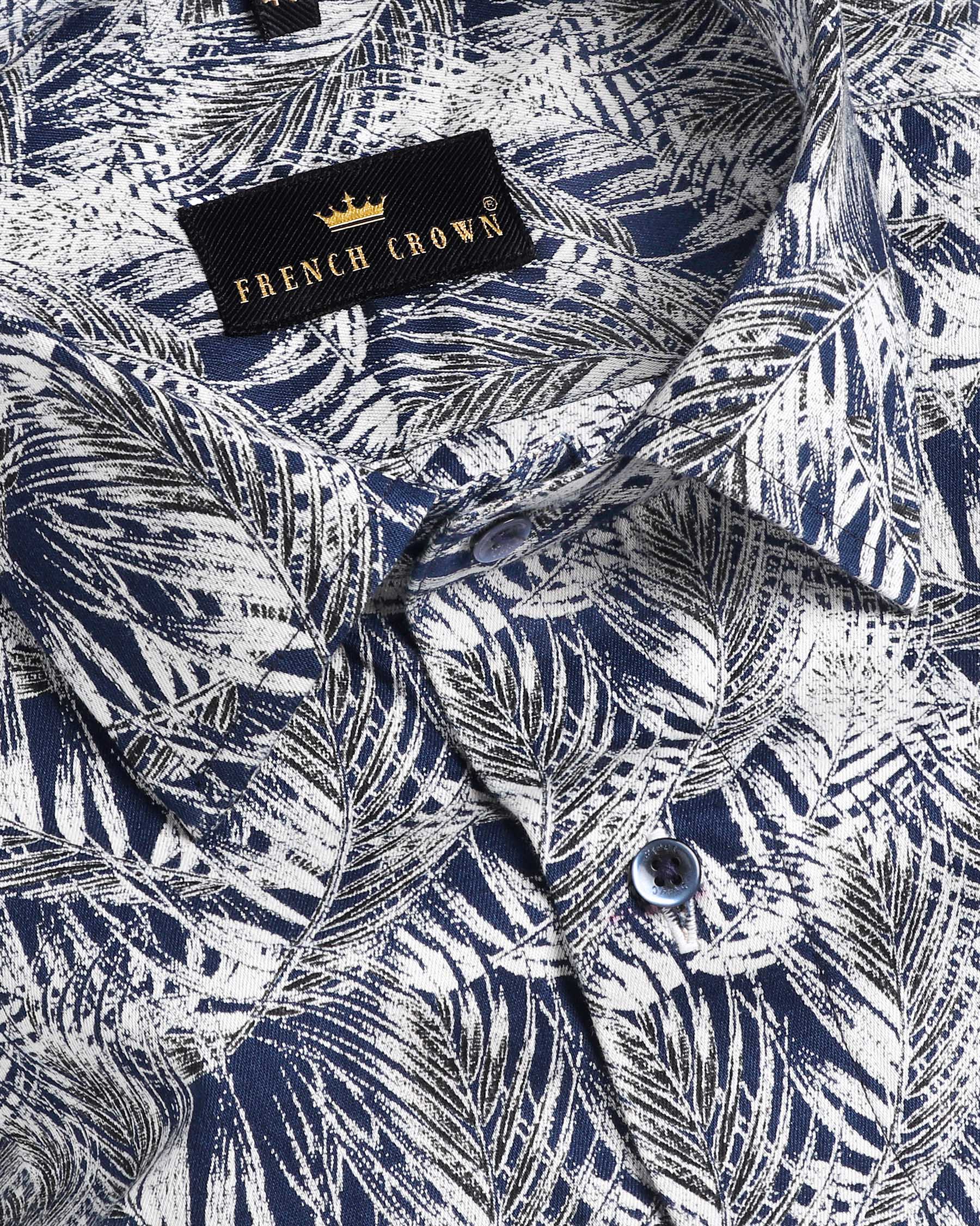 Navy with Leaves Print Premium Cotton Shirt 3010BLE-H-39, 3010BLE-46, 3010BLE-48, 3010BLE-50, 3010BLE-52, 3010BLE-H-52, 3010BLE-H-38, 3010BLE-39, 3010BLE-42, 3010BLE-38, 3010BLE-40, 3010BLE-44, 3010BLE-H-46, 3010BLE-H-48, 3010BLE-H-50, 3010BLE-H-42, 3010BLE-H-40, 3010BLE-H-44