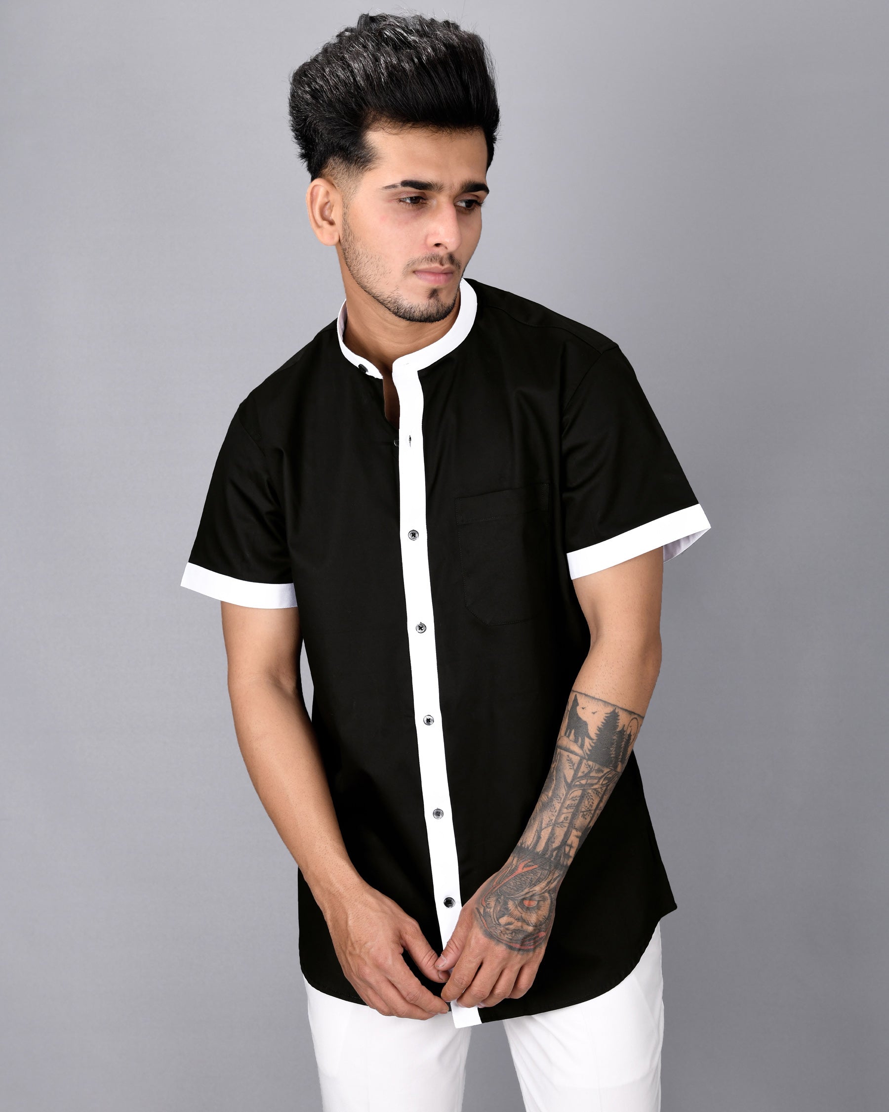 Jade Black with white Placket Half Sleeve Super Soft Giza Cotton Shirt 3076-M-BLK-P29-38, 3076-M-BLK-P29-H-38, 3076-M-BLK-P29-39, 3076-M-BLK-P29-H-39, 3076-M-BLK-P29-40, 3076-M-BLK-P29-H-40, 3076-M-BLK-P29-42, 3076-M-BLK-P29-H-42, 3076-M-BLK-P29-44, 3076-M-BLK-P29-H-44, 3076-M-BLK-P29-46, 3076-M-BLK-P29-H-46, 3076-M-BLK-P29-48, 3076-M-BLK-P29-H-48, 3076-M-BLK-P29-50, 3076-M-BLK-P29-H-50, 3076-M-BLK-P29-52, 3076-M-BLK-P29-H-52