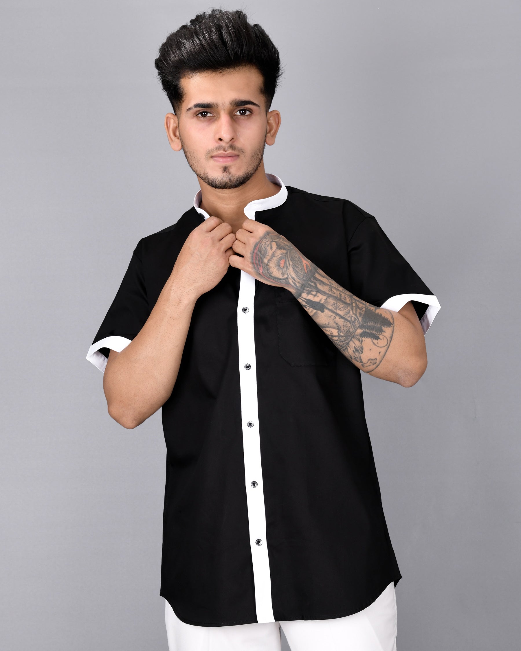 Jade Black with white Placket Half Sleeve Super Soft Giza Cotton Shirt 3076-M-BLK-P29-38, 3076-M-BLK-P29-H-38, 3076-M-BLK-P29-39, 3076-M-BLK-P29-H-39, 3076-M-BLK-P29-40, 3076-M-BLK-P29-H-40, 3076-M-BLK-P29-42, 3076-M-BLK-P29-H-42, 3076-M-BLK-P29-44, 3076-M-BLK-P29-H-44, 3076-M-BLK-P29-46, 3076-M-BLK-P29-H-46, 3076-M-BLK-P29-48, 3076-M-BLK-P29-H-48, 3076-M-BLK-P29-50, 3076-M-BLK-P29-H-50, 3076-M-BLK-P29-52, 3076-M-BLK-P29-H-52