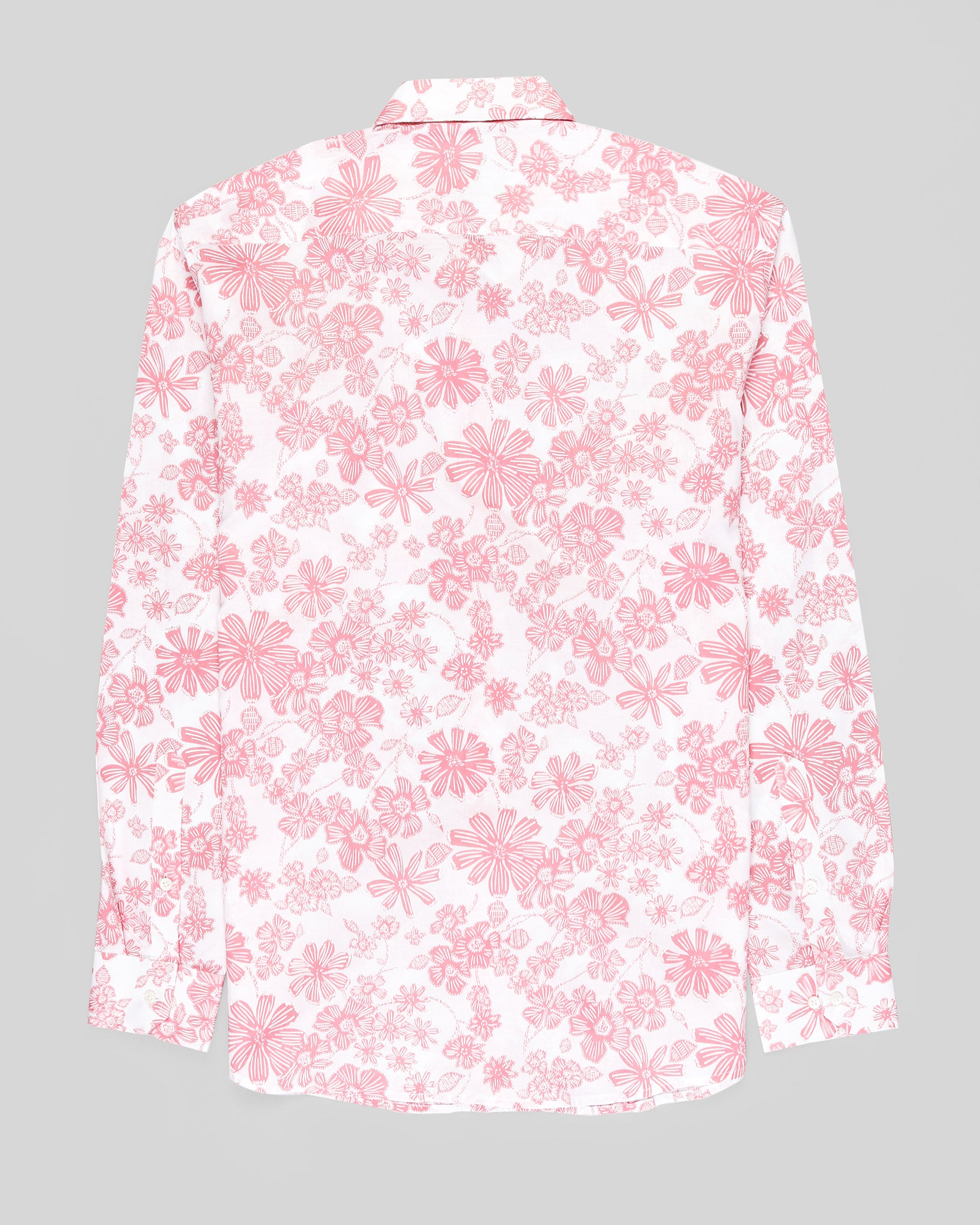 White with Peach Flowers Printed Premium Cotton Shirt