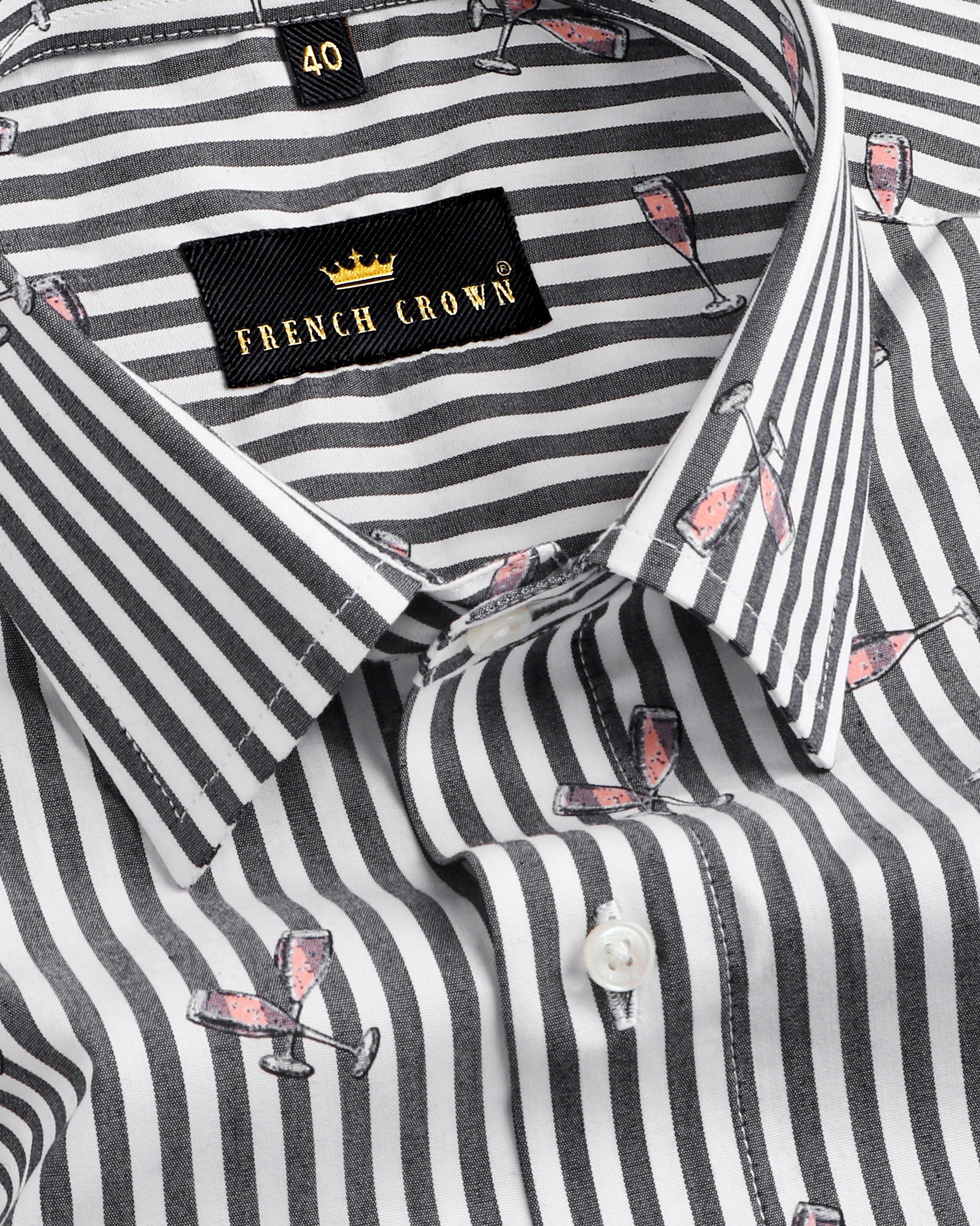 Grey and white Striped with Wine Glass Printed Premium Cotton Shirt 3373-H-42, 3373-44, 3373-39, 3373-H-39, 3373-46, 3373-H-46, 3373-H-40, 3373-42, 3373-38, 3373-H-38, 3373-H-50, 3373-52, 3373-H-52, 3373-40, 3373-H-44, 3373-48, 3373-H-48, 3373-50