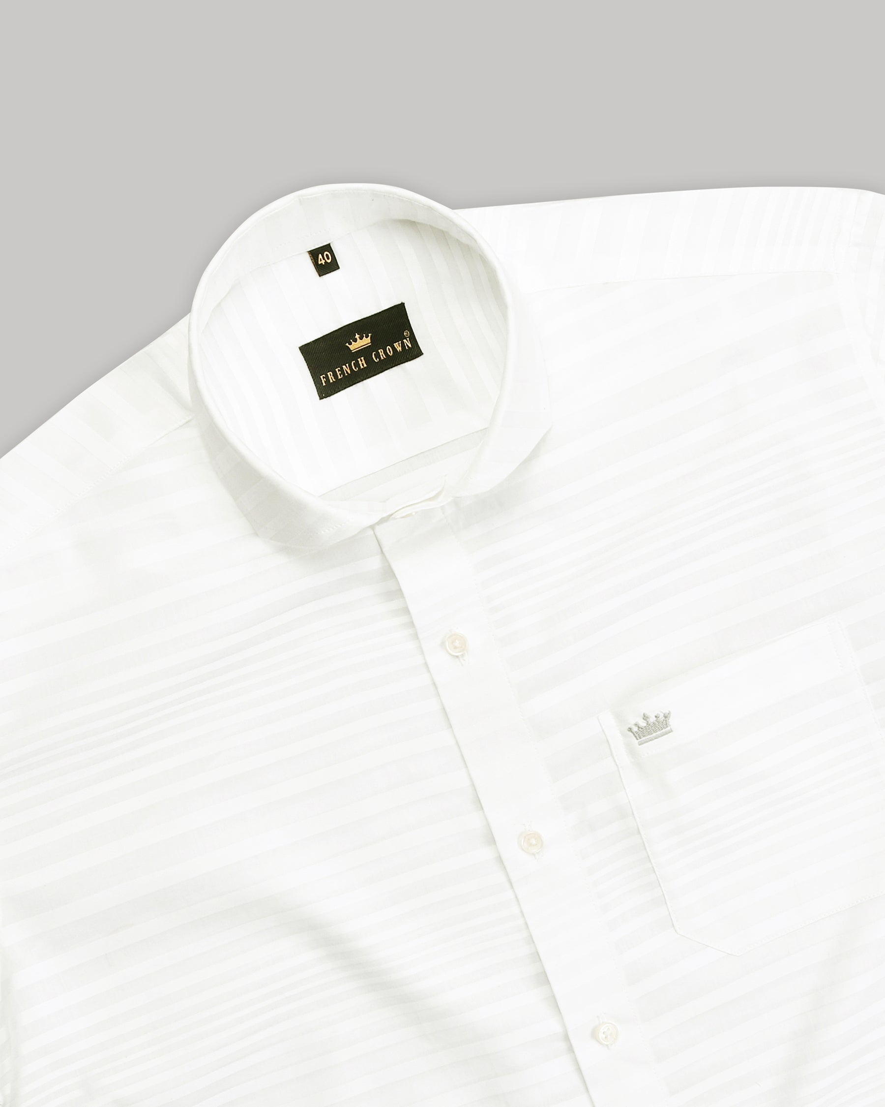 Bright White Irregular Jacquard Striped Giza Cotton shirt