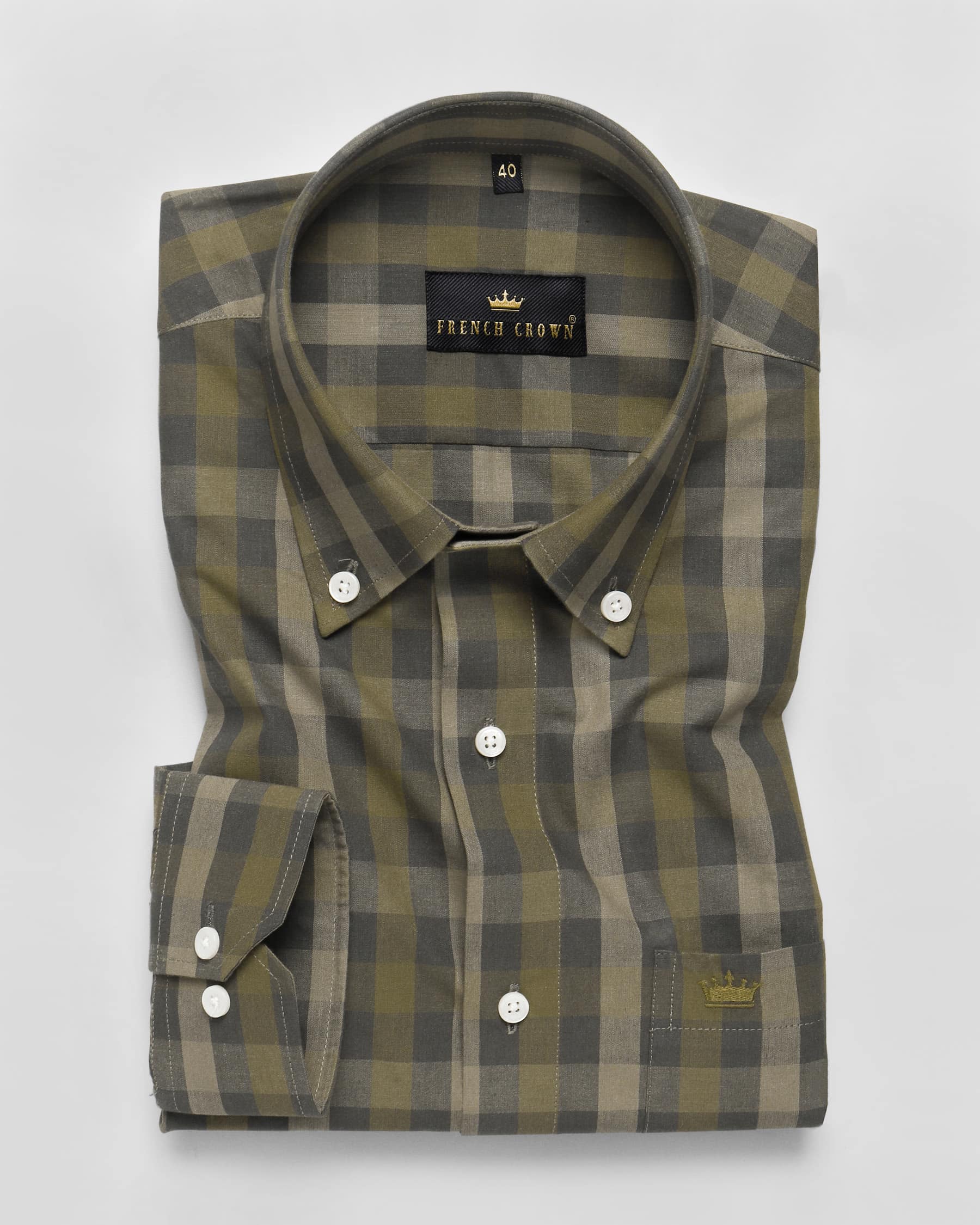 Olive Checked Giza Cotton SHIRT