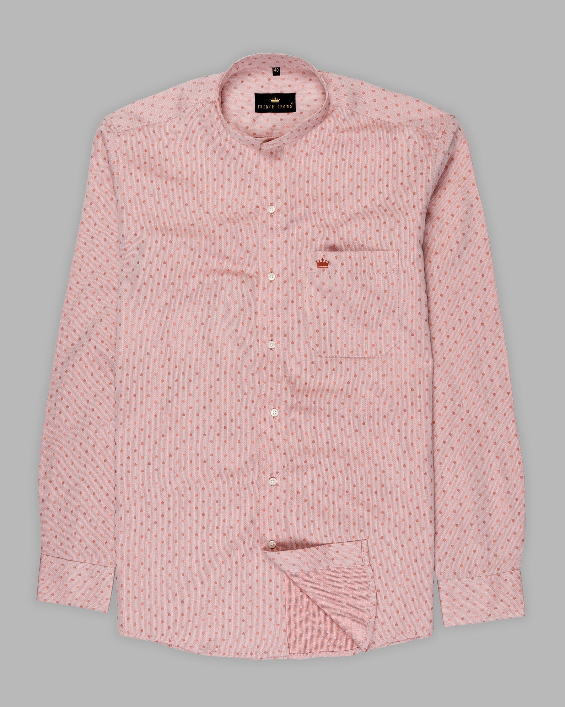 Light Orange Dotted Dobby Patterned Giza Cotton shirt