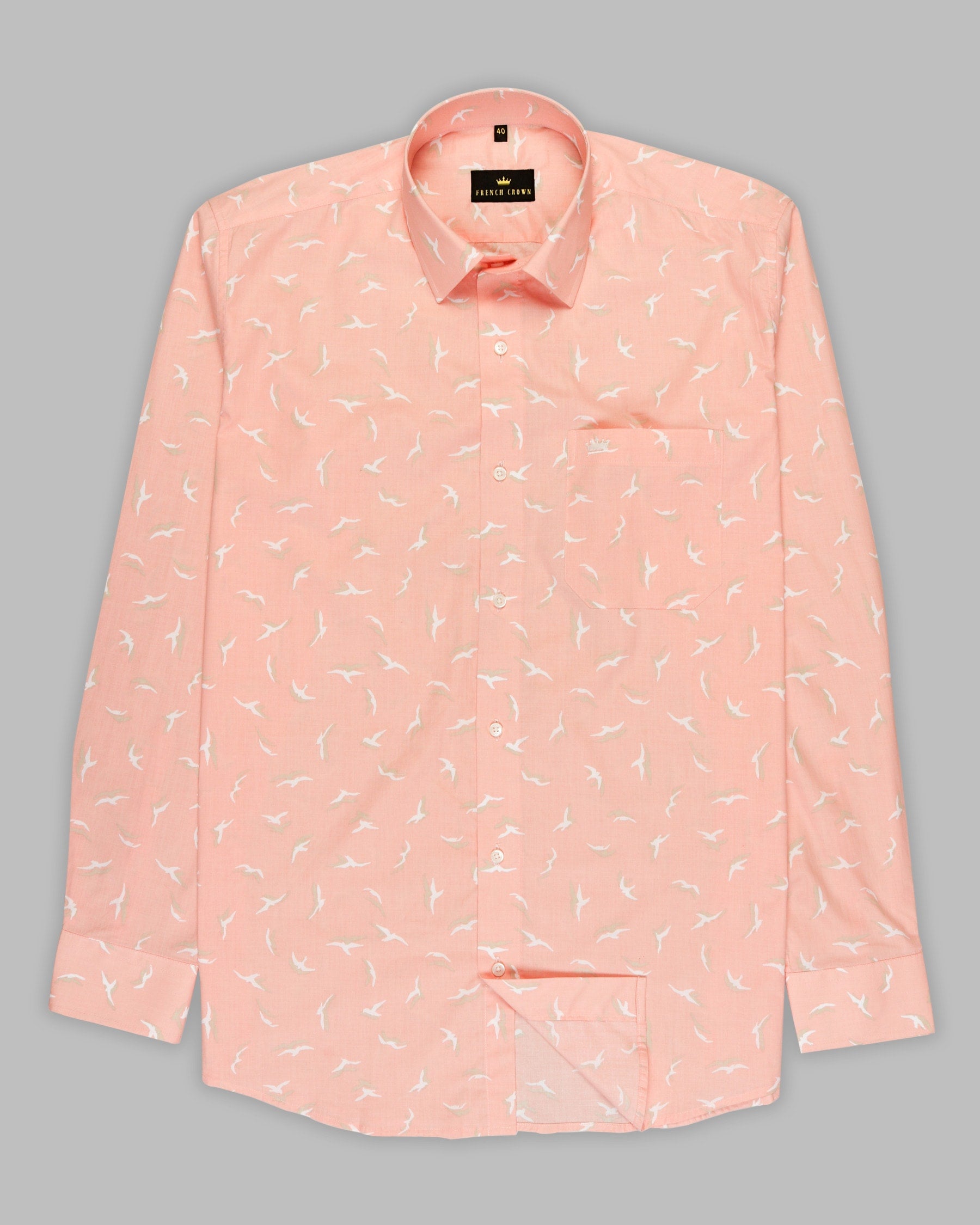 Peach Birds Printed Premium Cotton SHIRT