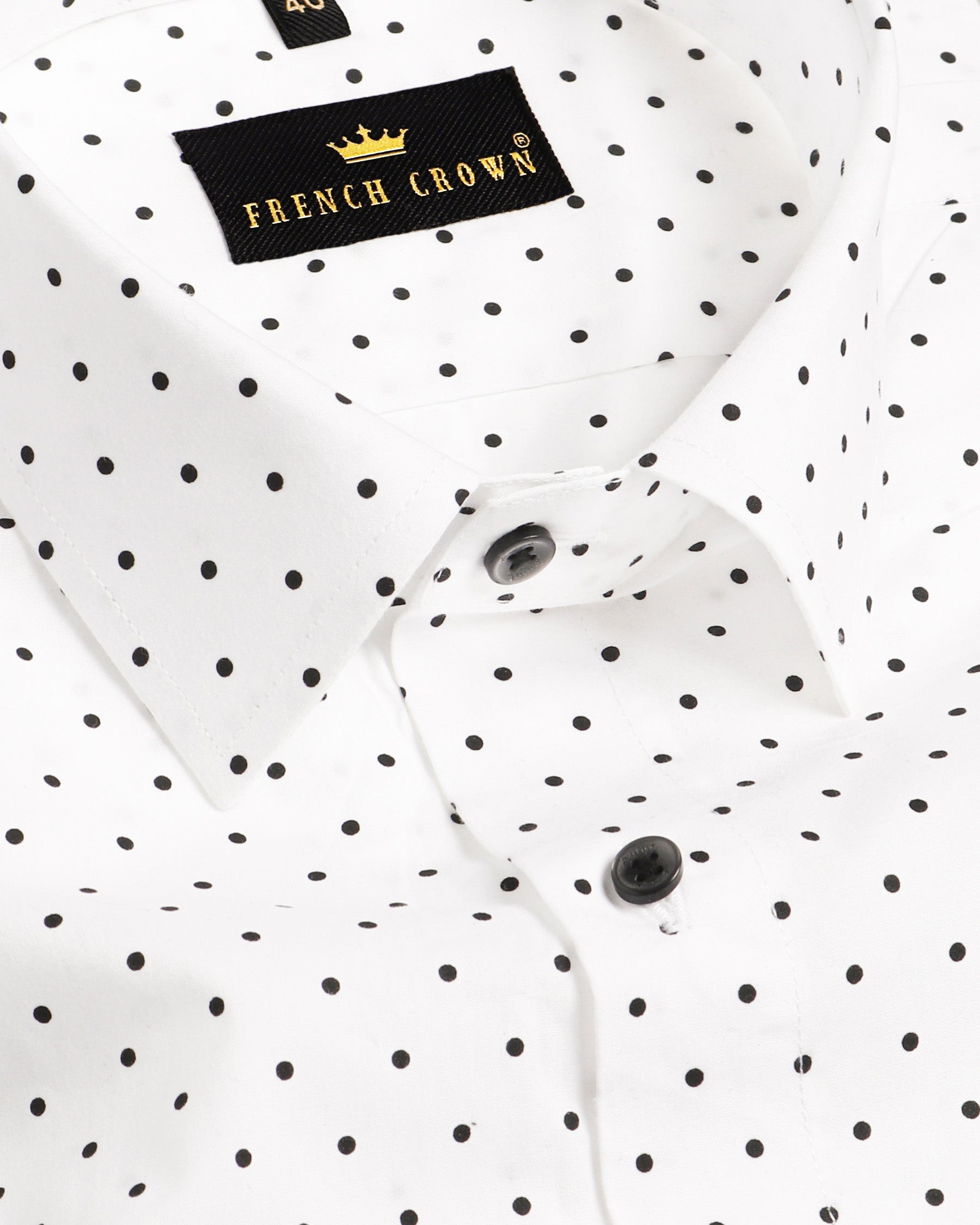 Bright White Dots Printed Premium Cotton SHIRT 3693BLK-38, 3693BLK-H-38, 3693BLK-H-39, 3693BLK-H-46, 3693BLK-48, 3693BLK-39, 3693BLK-46, 3693BLK-44, 3693BLK-40, 3693BLK-42, 3693BLK-H-44, 3693BLK-H-48, 3693BLK-50, 3693BLK-H-50, 3693BLK-52, 3693BLK-H-40, 3693BLK-H-52, 3693BLK-H-42