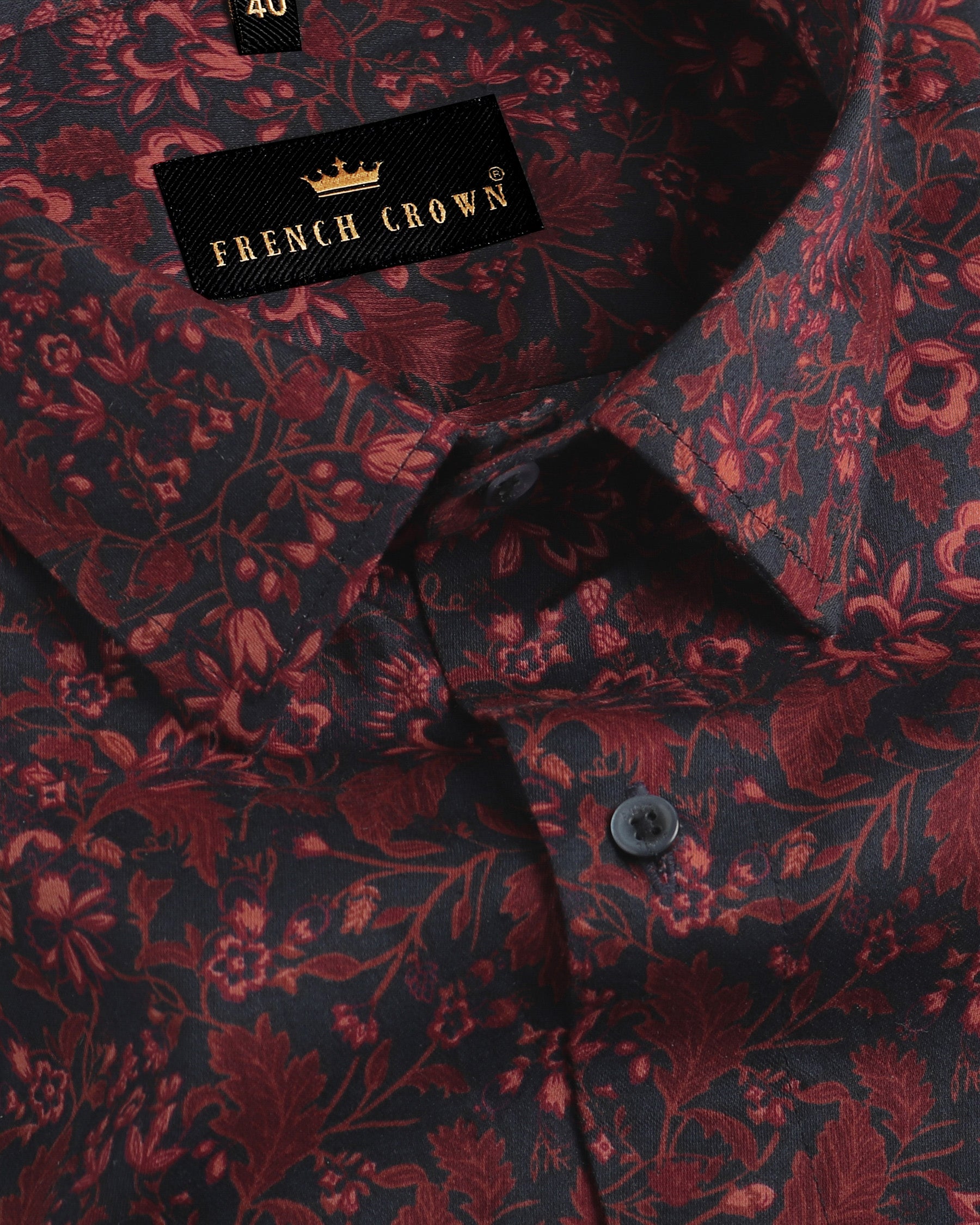 Navy with Maroon Flowers Printed Premium Cotton SHIRT
