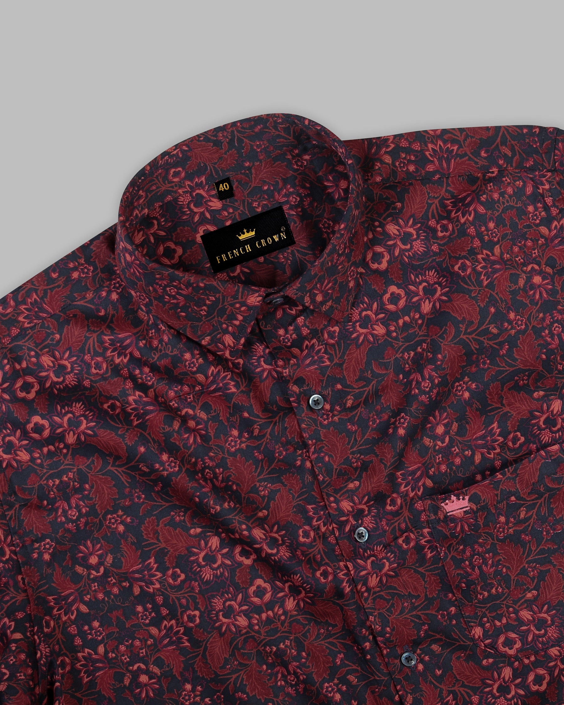 Navy with Maroon Flowers Printed Premium Cotton SHIRT