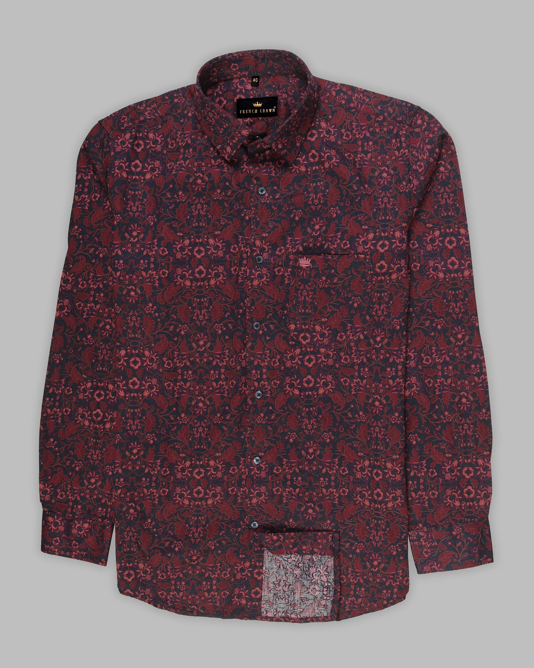 Navy with Maroon Flowers Printed Premium Cotton SHIRT
