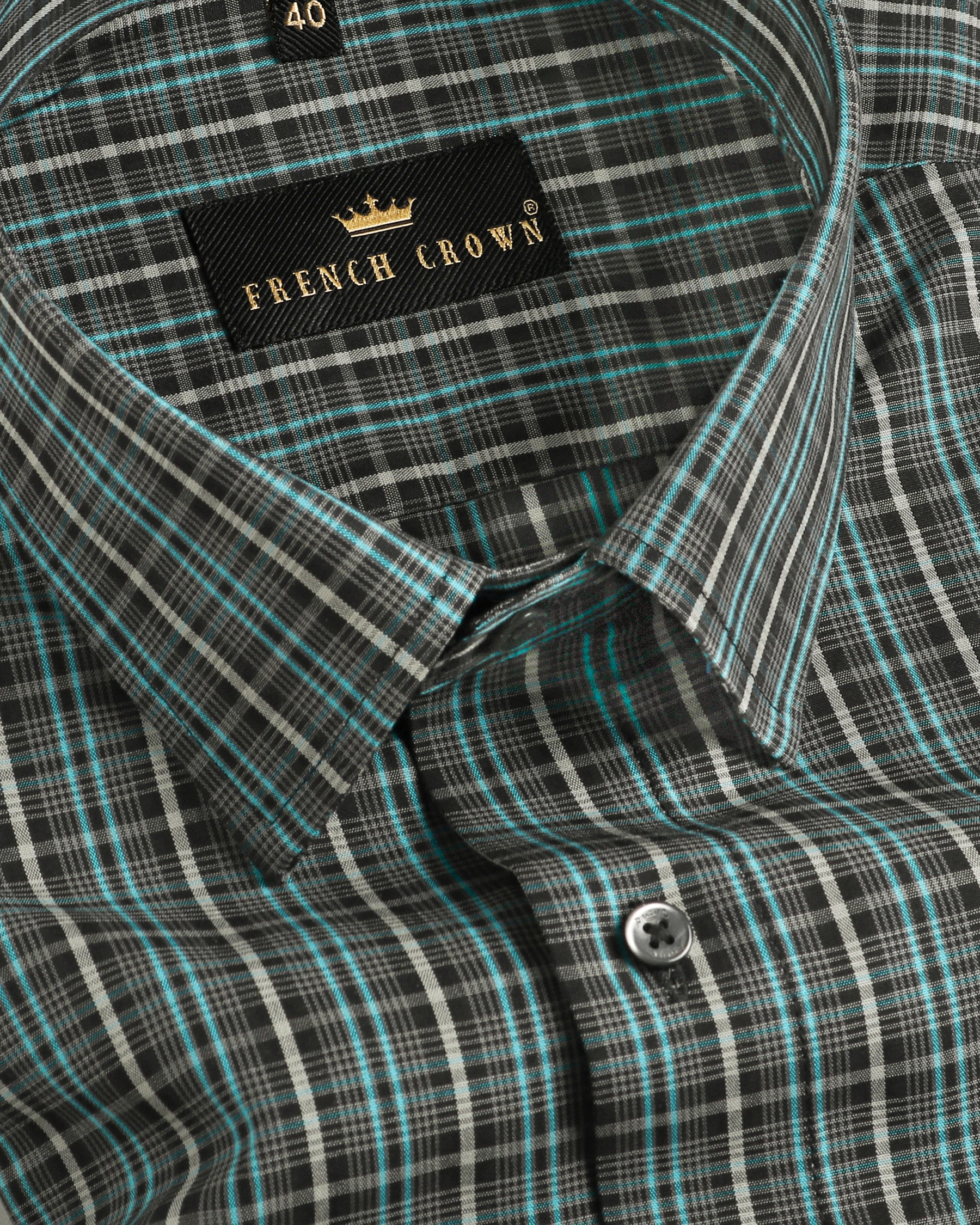 Jade Black with Aqua Plaid Premium Cotton Shirt 3797BLK-40, 3797BLK-39, 3797BLK-H-38, 3797BLK-38, 3797BLK-48, 3797BLK-52, 3797BLK-H-40, 3797BLK-42, 3797BLK-H-42, 3797BLK-44, 3797BLK-H-44, 3797BLK-46, 3797BLK-H-46, 3797BLK-H-48, 3797BLK-H-50, 3797BLK-H-52, 3797BLK-H-39, 3797BLK-50