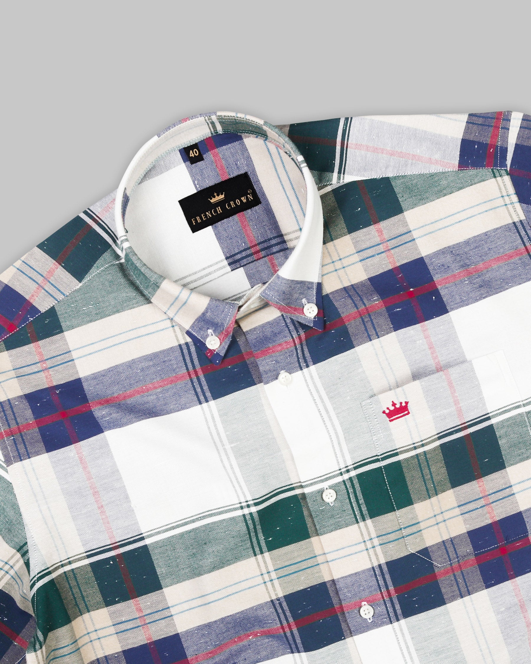 Beige Plaid Luxurious Linen Cotton Shirt