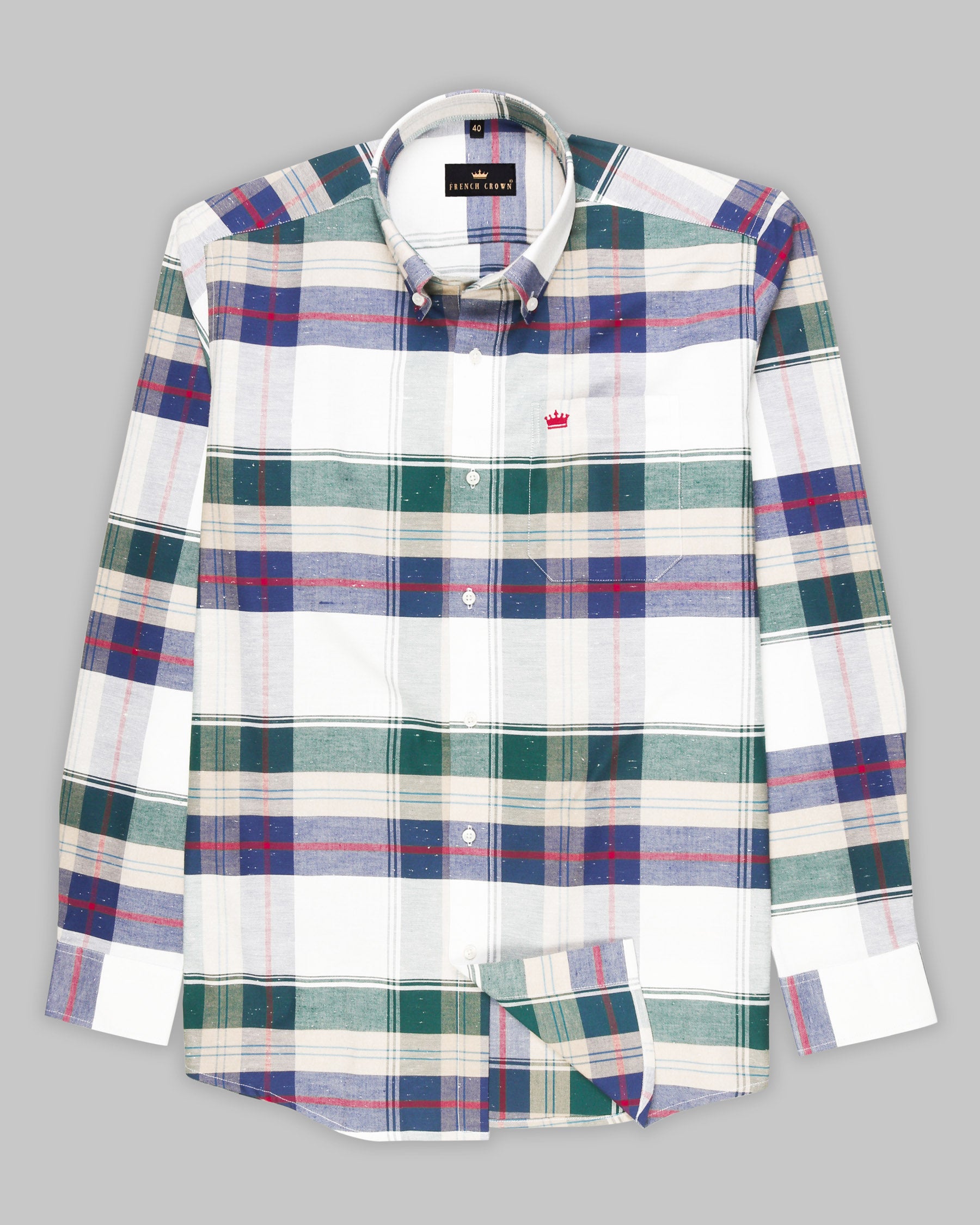 Beige Plaid Luxurious Linen Cotton Shirt