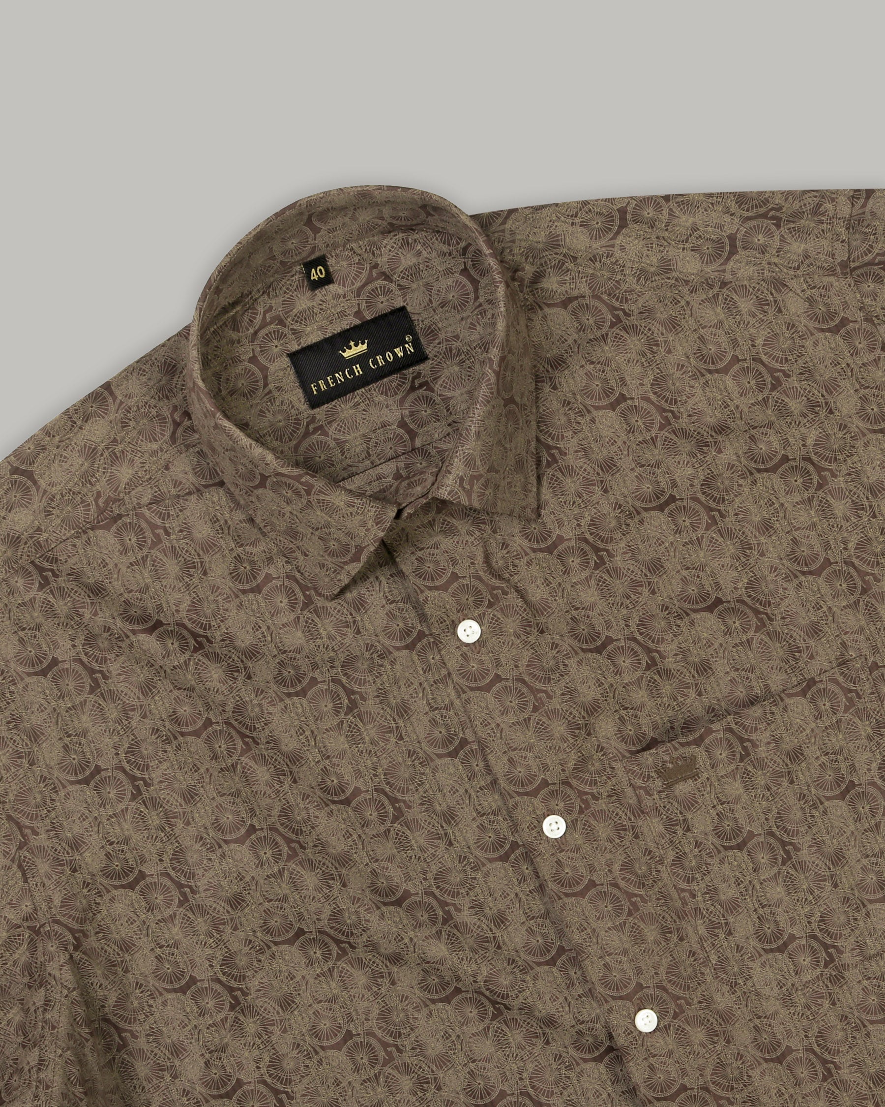 Coffee Vintage Bicycle Print Giza Cotton shirt