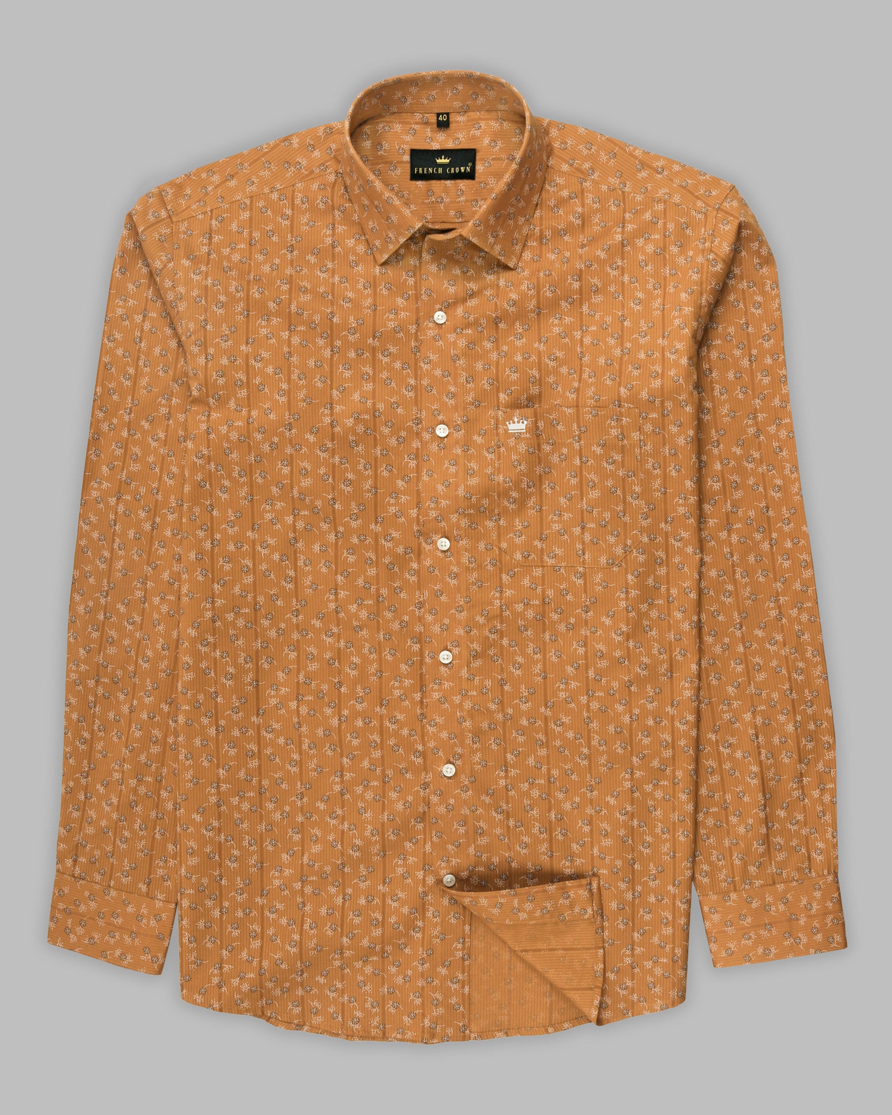 Brown with Black flowers Printed Dobby Patterned Giza Cotton shirt
