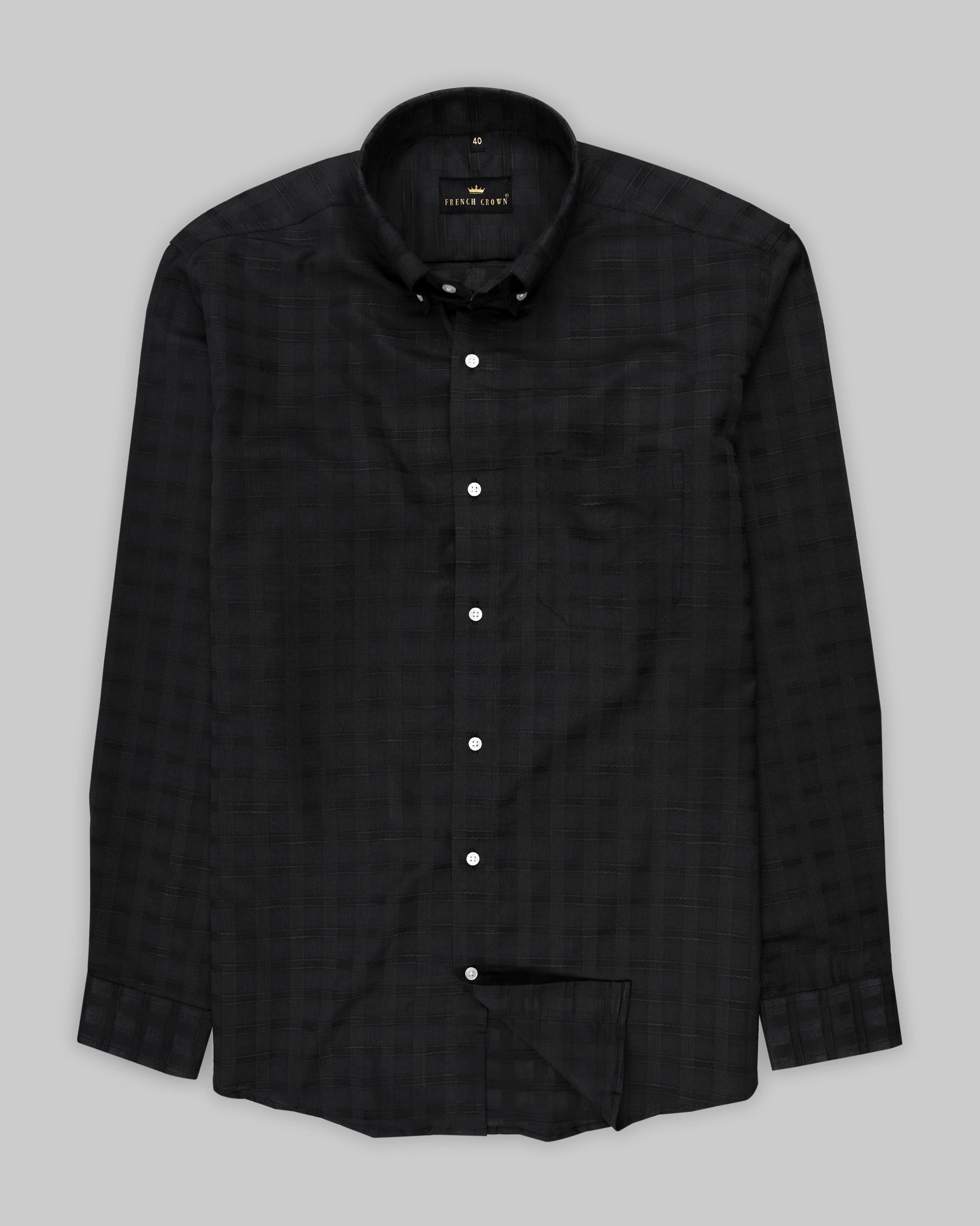 Jade black Tonal Checked Textured Giza Cotton shirt
