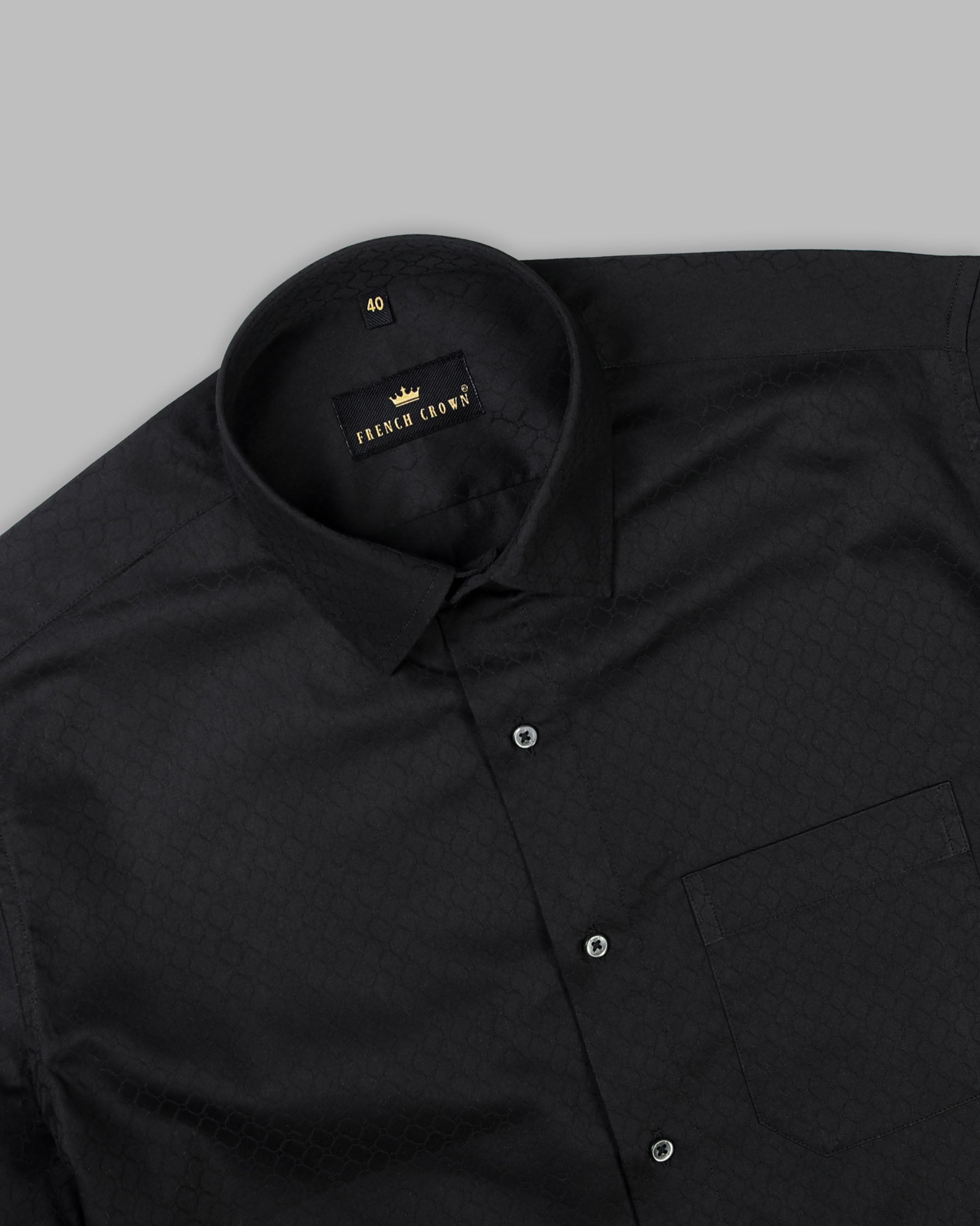 Jade Black Chain Jacquard Textured Premium Cotton Shirt