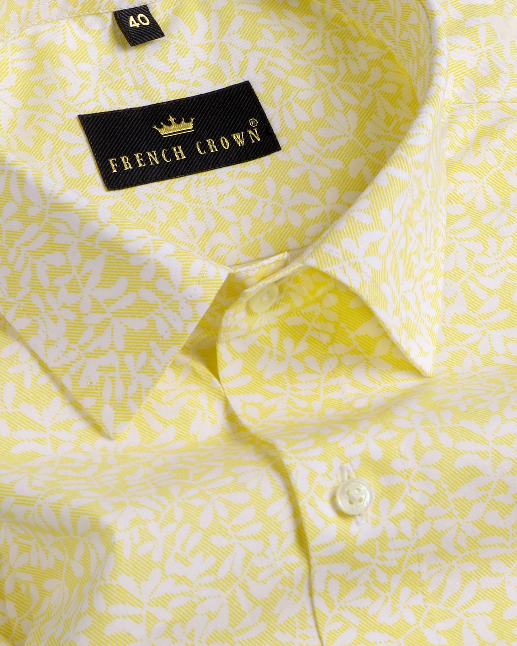 Chenin Yellow Leaves Printed Premium Cotton Shirt 4305-40, 4305-38, 4305-H-38, 4305-39, 4305-H-39, 4305-H-40, 4305-42, 4305-H-42, 4305-44, 4305-H-44, 4305-46, 4305-H-46, 4305-48, 4305-H-48, 4305-50, 4305-H-50, 4305-52, 4305-H-52