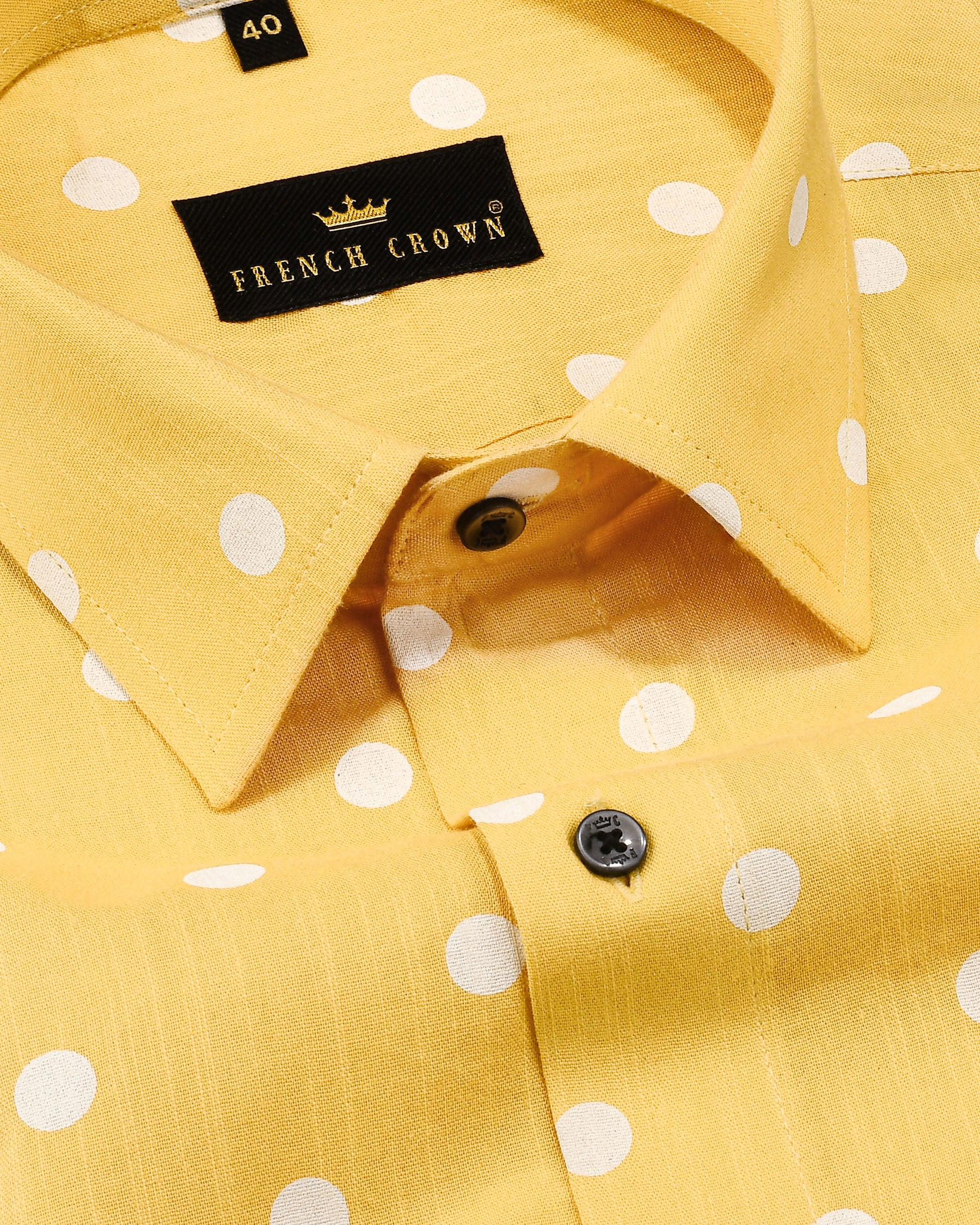 Rob Roy Yellow Polka Dotted Tencel Beach Shirt 4355-BLK-38, 4355-BLK-H-38, 4355-BLK-39, 4355-BLK-H-39, 4355-BLK-40, 4355-BLK-H-40, 4355-BLK-42, 4355-BLK-46, 4355-BLK-H-46, 4355-BLK-48, 4355-BLK-H-42, 4355-BLK-H-48, 4355-BLK-44, 4355-BLK-H-44, 4355-BLK-50, 4355-BLK-H-50, 4355-BLK-52, 4355-BLK-H-52