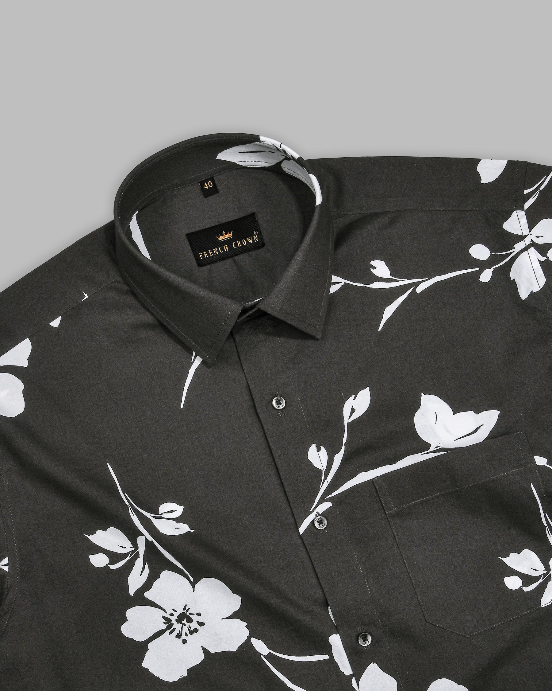 Piano Black Flowers Printed Premium Cotton Shirt