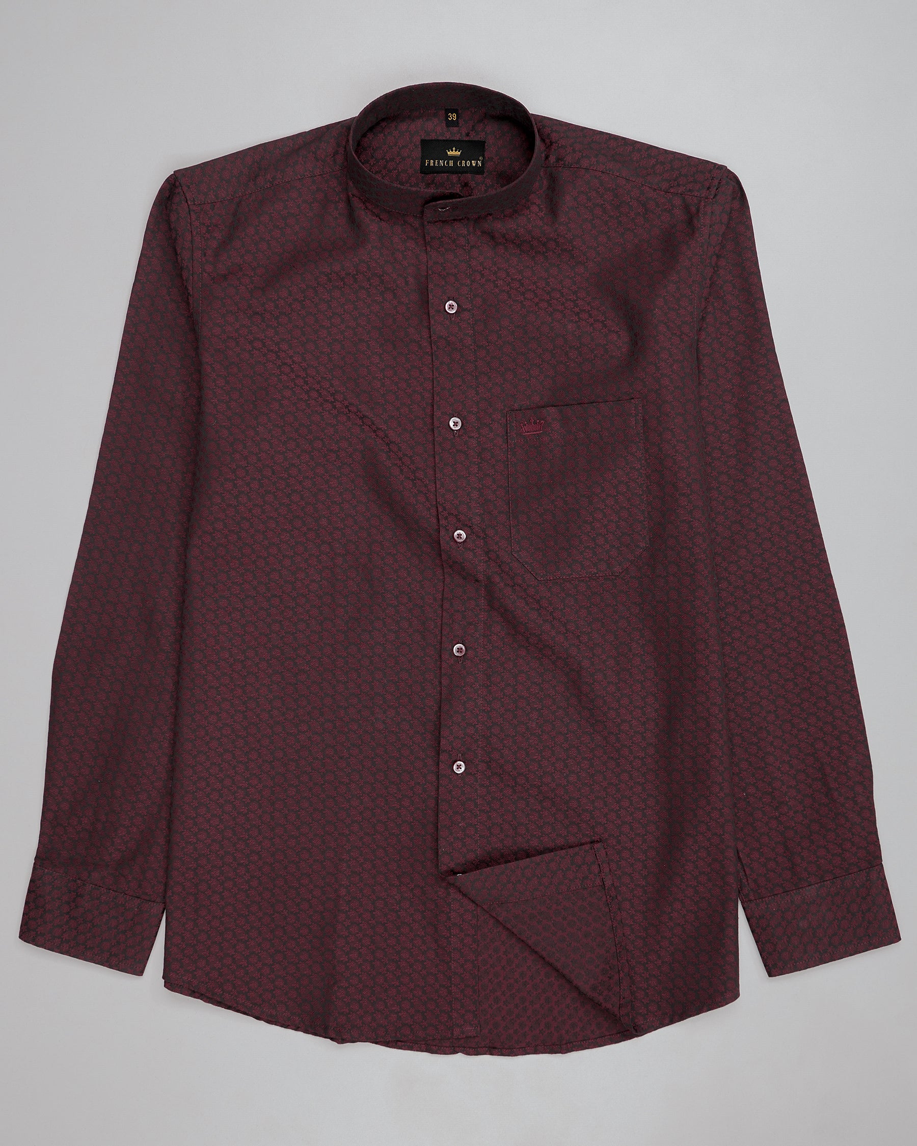Velvet Maroon & Baltic Sea Flowers Jacquard Textured Premium Cotton Shirt