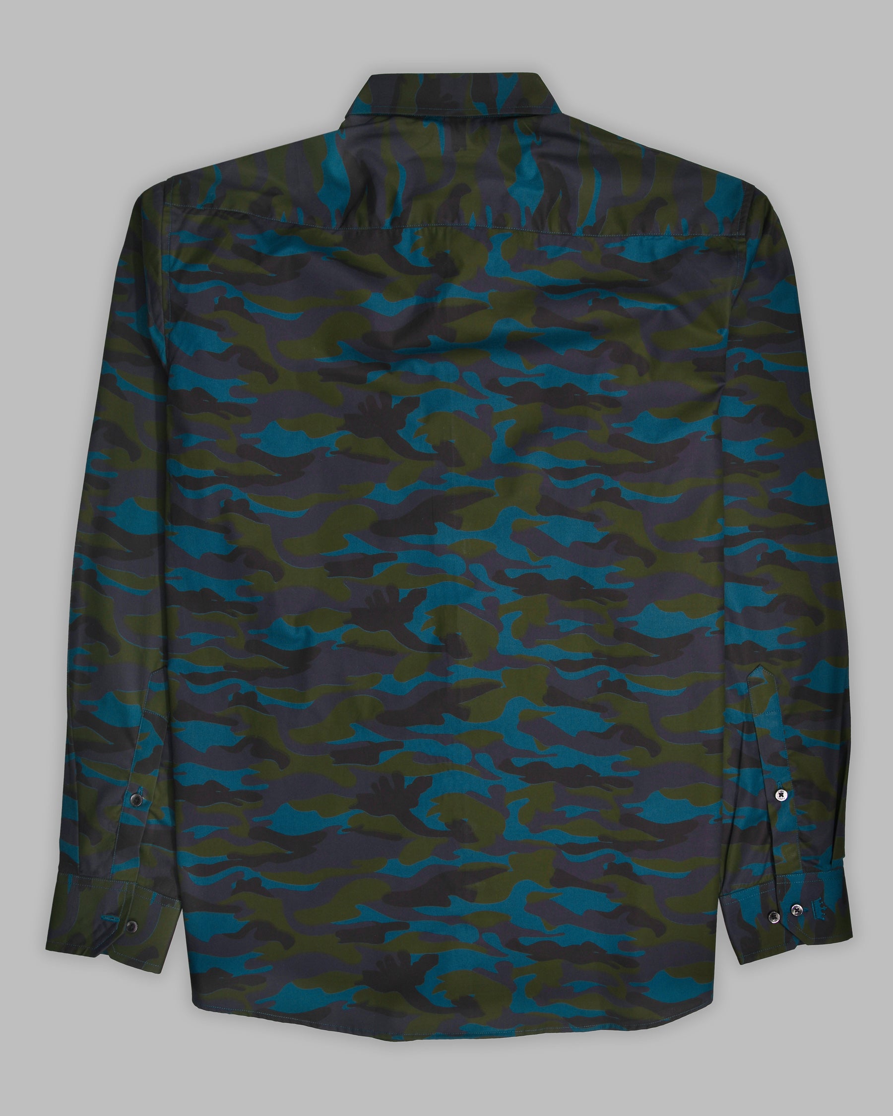 Teal Blue Camouflage Button-down Premium Cotton Shirt