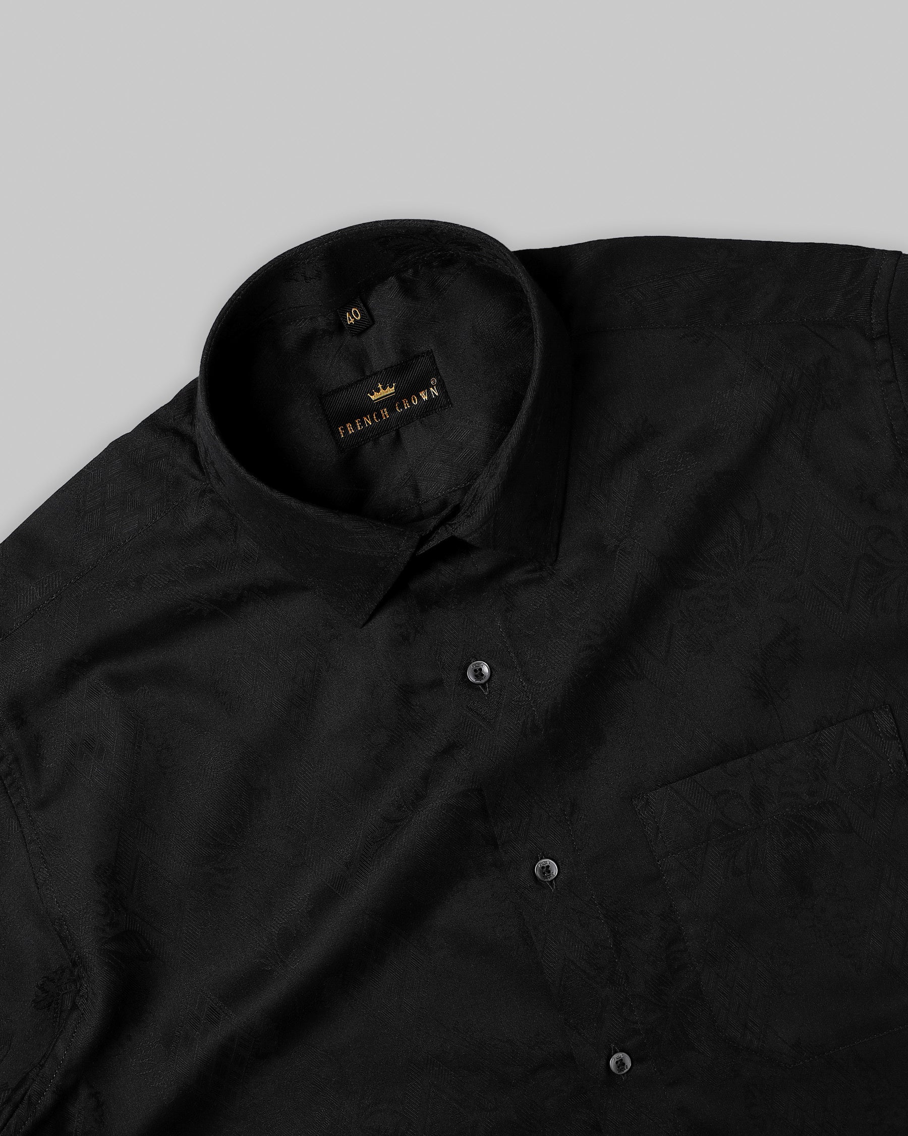 Jade Black Jacquard Textured Premium Giza Cotton Shirt