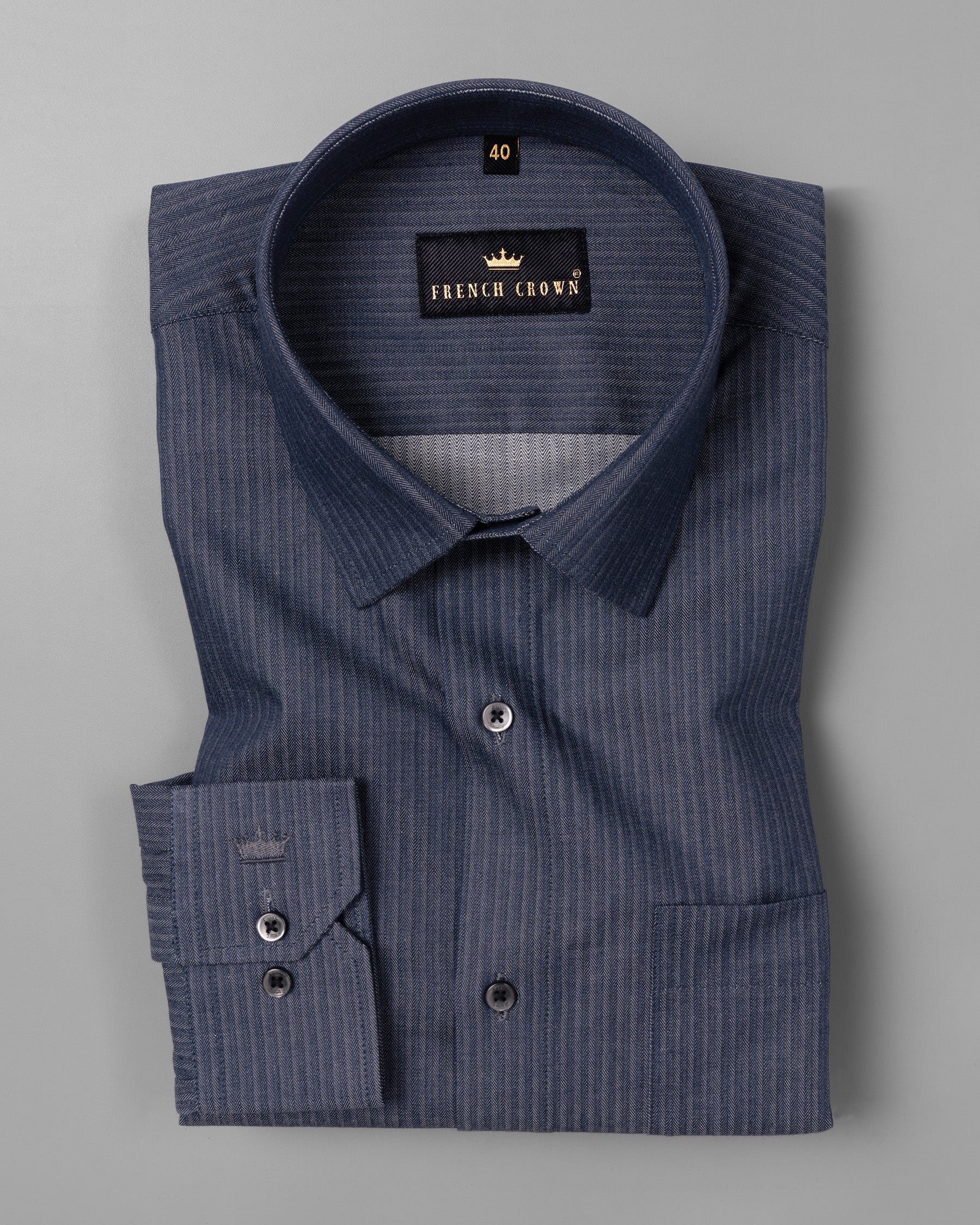 Denim Blue Subtle Stripe Herringbone Premium Cotton Shirt