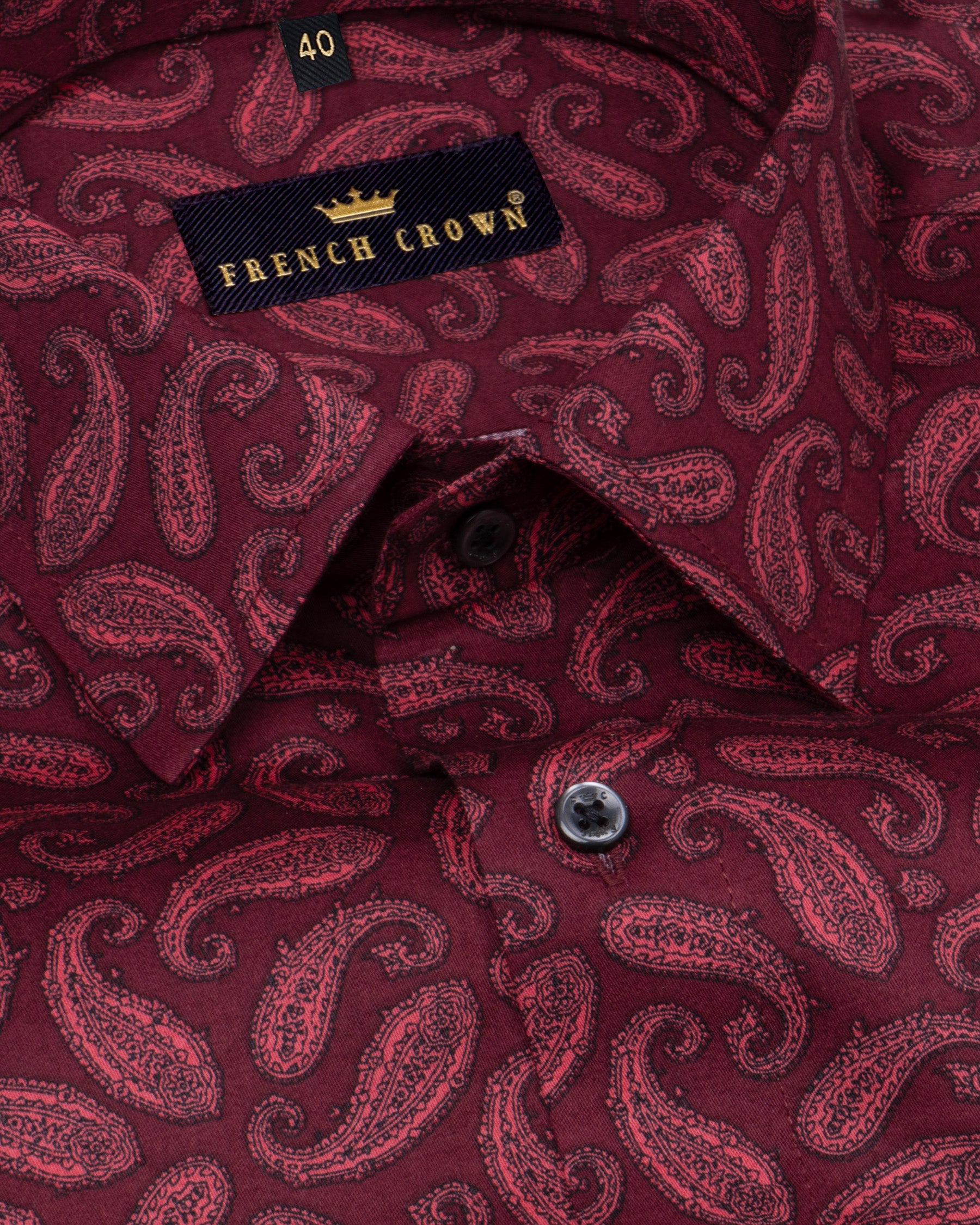 Cab Sav Red Paisley Printed Premium Satin Shirt 4669-BLK-48, 4669-BLK-52, 4669-BLK-38, 4669-BLK-H-38, 4669-BLK-39, 4669-BLK-H-39, 4669-BLK-42, 4669-BLK-H-42, 4669-BLK-44, 4669-BLK-H-44, 4669-BLK-46, 4669-BLK-H-46, 4669-BLK-H-48, 4669-BLK-50, 4669-BLK-H-50, 4669-BLK-H-52, 4669-BLK-40, 4669-BLK-H-40