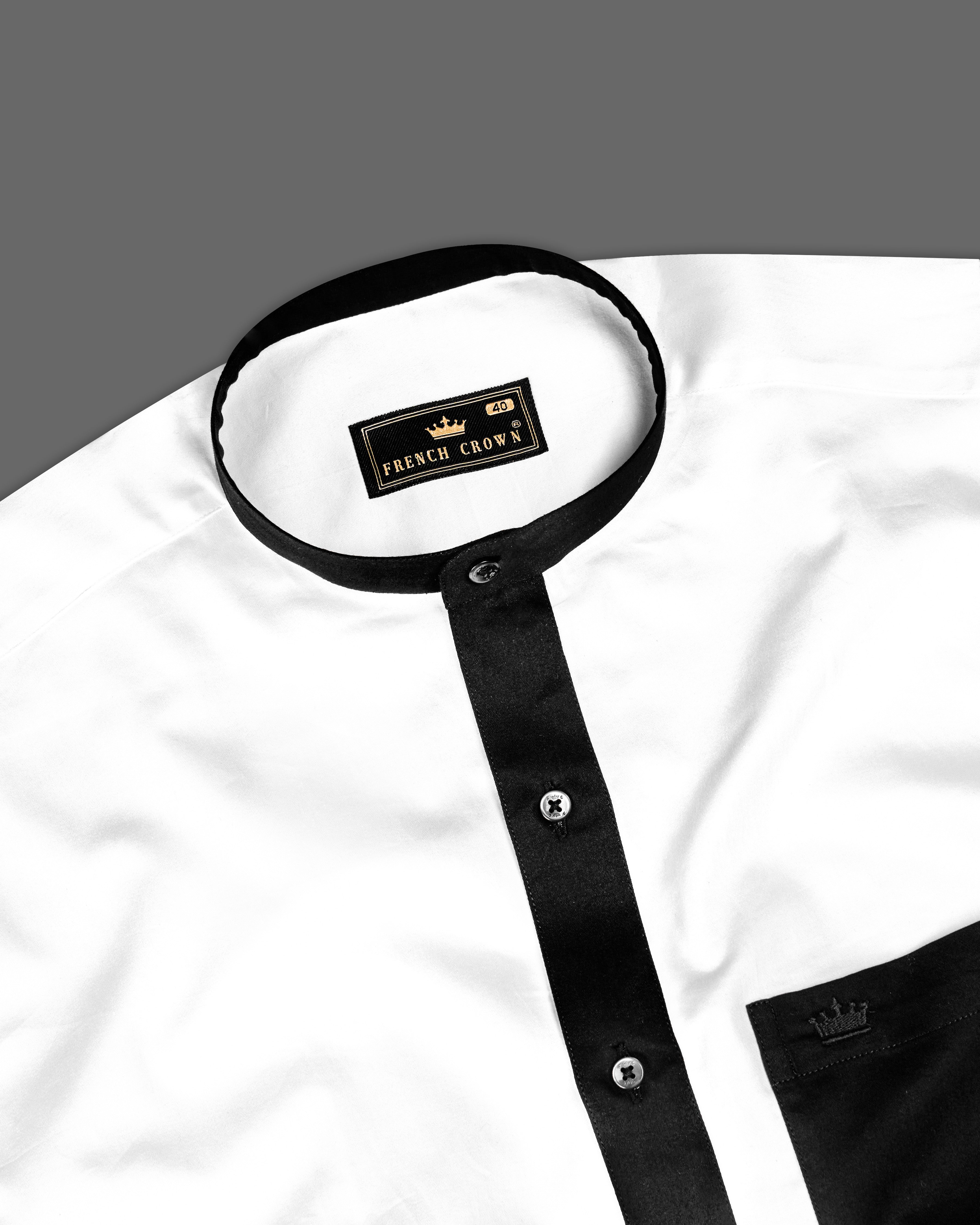 Bright White with Black Subtle Sheen Patch work Mandarin Collar Premium Satin Shirt 4694-M-BLK-P46-38, 4694-M-BLK-P46-H-38, 4694-M-BLK-P46-39, 4694-M-BLK-P46-H-39, 4694-M-BLK-P46-40, 4694-M-BLK-P46-H-40, 4694-M-BLK-P46-42, 4694-M-BLK-P46-H-42, 4694-M-BLK-P46-44, 4694-M-BLK-P46-H-44, 4694-M-BLK-P46-46, 4694-M-BLK-P46-H-46, 4694-M-BLK-P46-48, 4694-M-BLK-P46-H-48, 4694-M-BLK-P46-50, 4694-M-BLK-P46-H-50, 4694-M-BLK-P46-52, 4694-M-BLK-P46-H-52