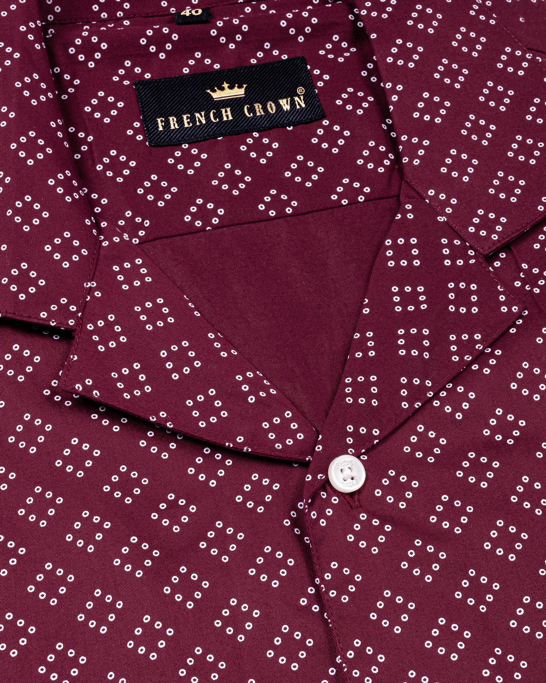 Wine Berry Cuban Collared Bandej Print Premium Satin Shirt