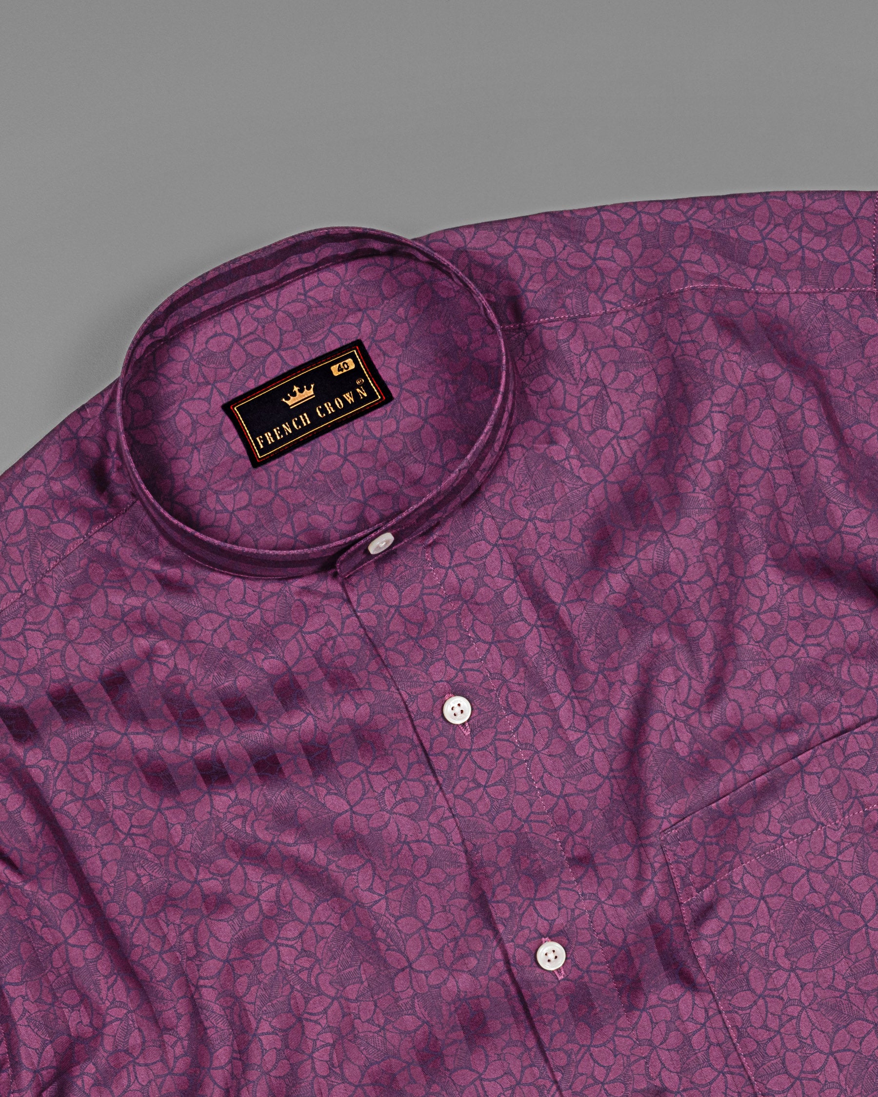 Cosmic Purple Flora Print and subtle Stripe Textured Premium Cotton Shirt