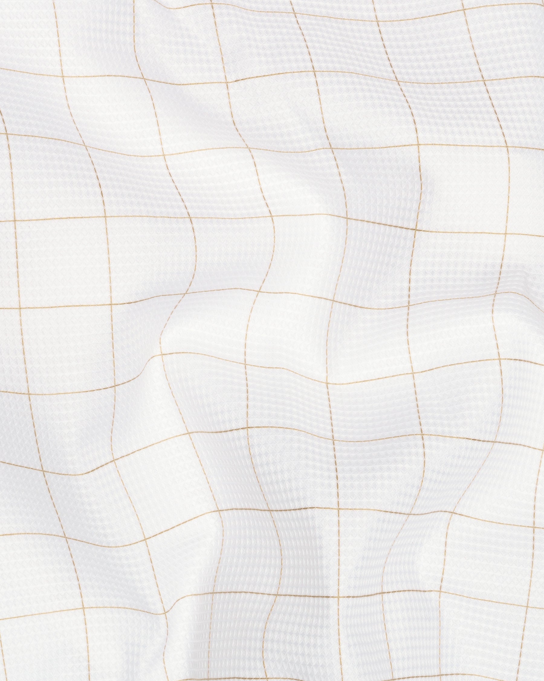 Bright White with Sorrel Brown Windowpane Dobby Textured Premium Giza Cotton Shirt