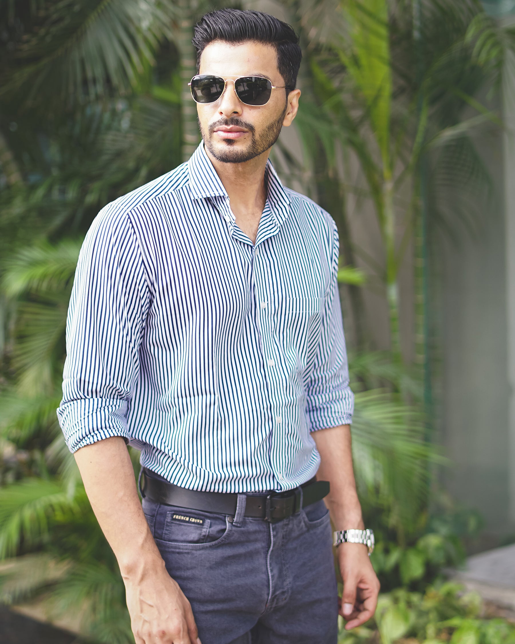Snow White with Elephant Blue Stripe Premium Cotton Shirt