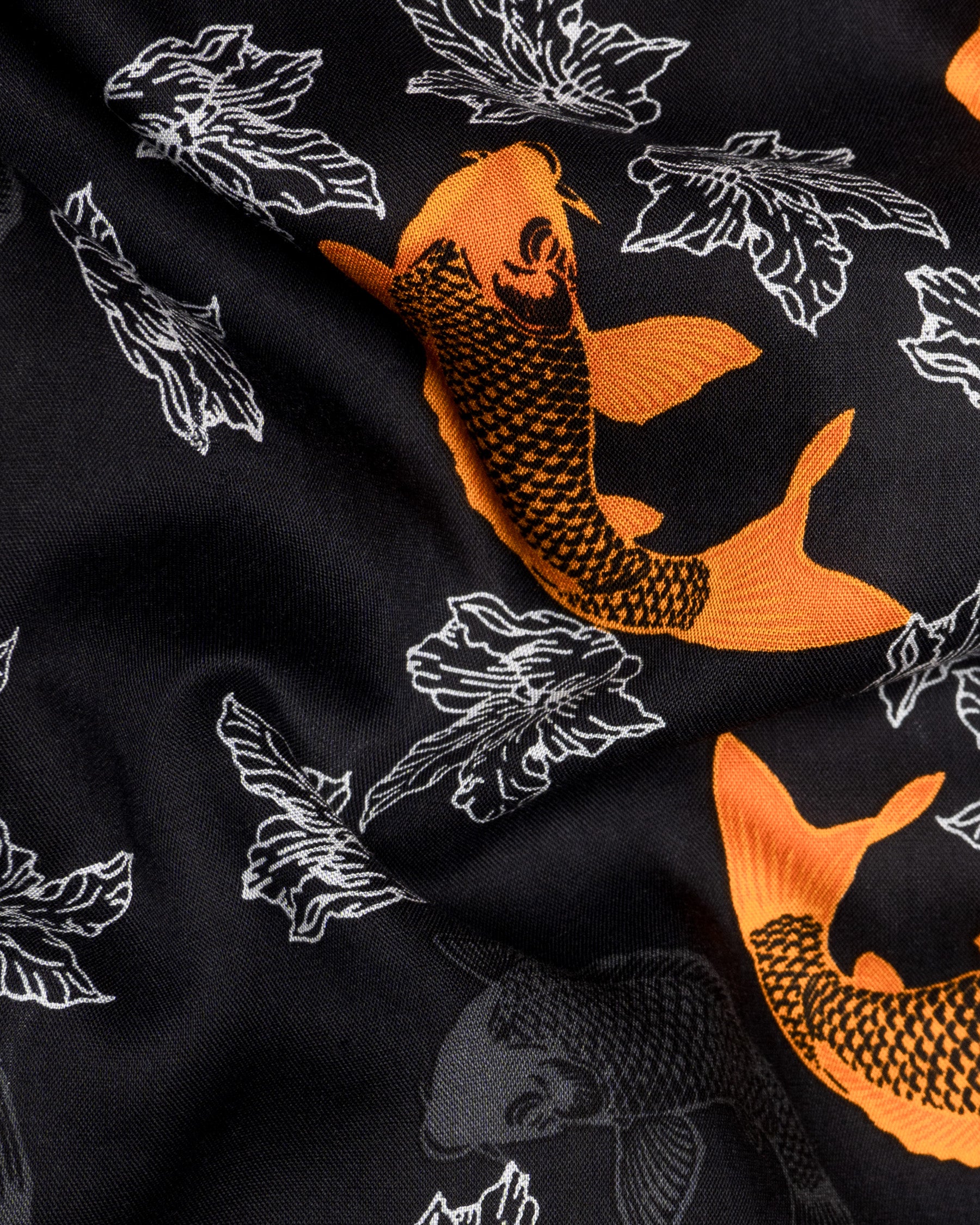 Jade Black Fish and Flower Printed Tencel Shirt
