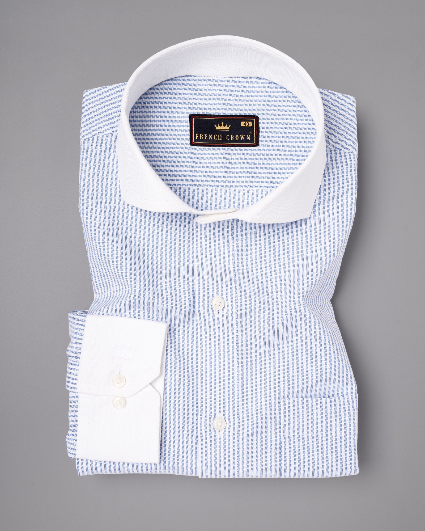 Bright White and Perano Blue Striped Royal Oxford Shirt