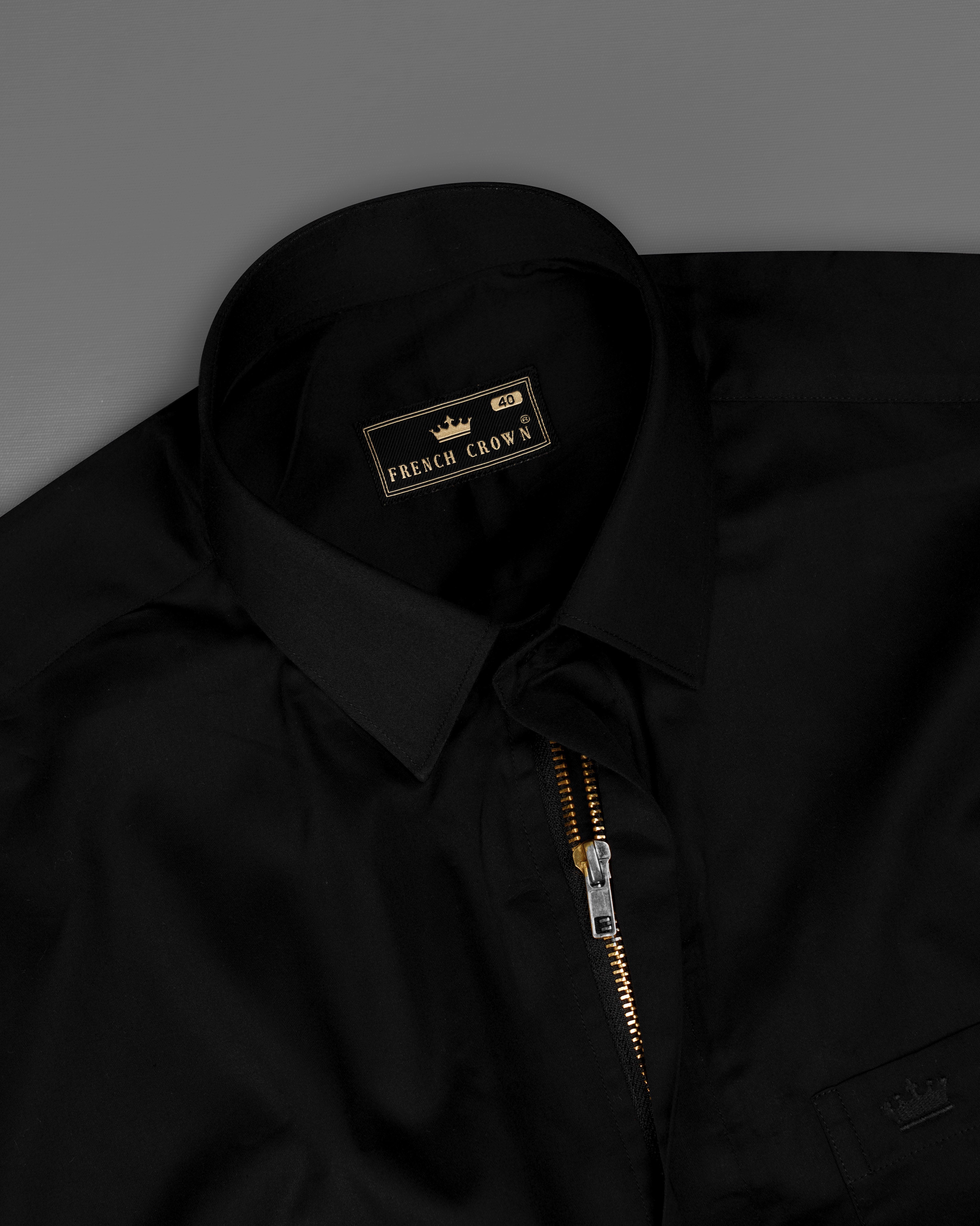 Jade Black Premium Satin Zipper Shirt 4961-BLK-P54-38, 4961-BLK-P54-H-38, 4961-BLK-P54-39, 4961-BLK-P54-H-39, 4961-BLK-P54-40, 4961-BLK-P54-H-40, 4961-BLK-P54-42, 4961-BLK-P54-H-42, 4961-BLK-P54-44, 4961-BLK-P54-H-44, 4961-BLK-P54-46, 4961-BLK-P54-H-46, 4961-BLK-P54-48, 4961-BLK-P54-H-48, 4961-BLK-P54-50, 4961-BLK-P54-H-50, 4961-BLK-P54-52, 4961-BLK-P54-H-52