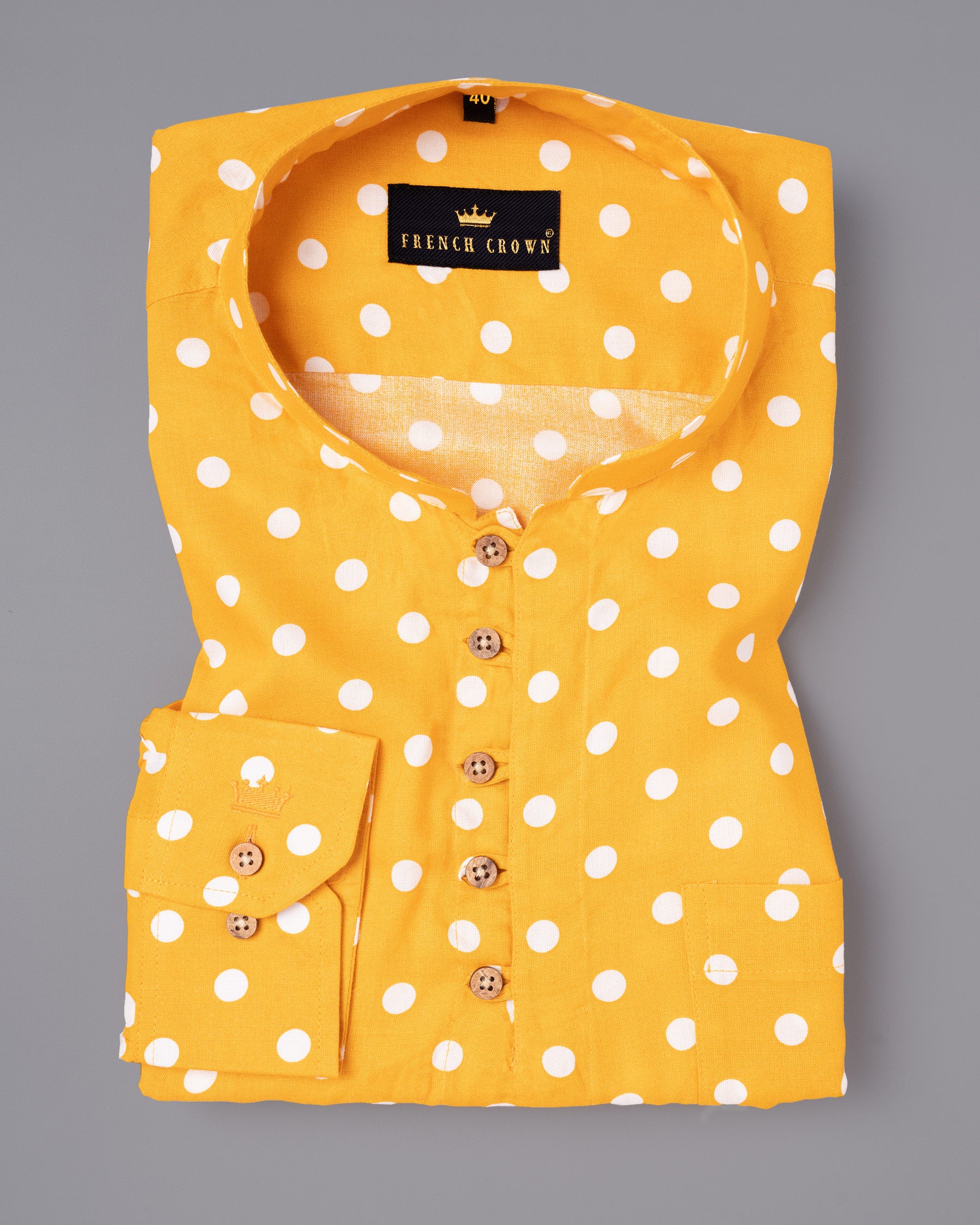 Golden Tainoi Yellow Polka Dotted Tencel Kurta Style Beach Shirt 4974-KS-38, 4974-KS-H-38, 4974-KS-40, 4974-KS-H-48, 4974-KS-44, 4974-KS-H-44, 4974-KS-46, 4974-KS-H-46, 4974-KS-50, 4974-KS-48, 4974-KS-H-50, 4974-KS-52, 4974-KS-H-52, 4974-KS-39, 4974-KS-H-39, 4974-KS-H-40, 4974-KS-42, 4974-KS-H-42