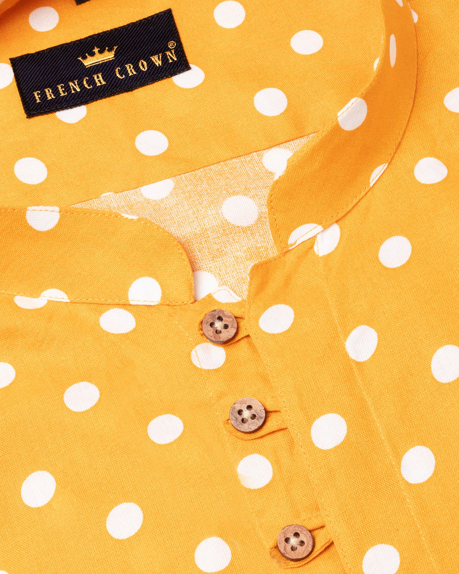 Golden Tainoi Yellow Polka Dotted Tencel Kurta Style Beach Shirt