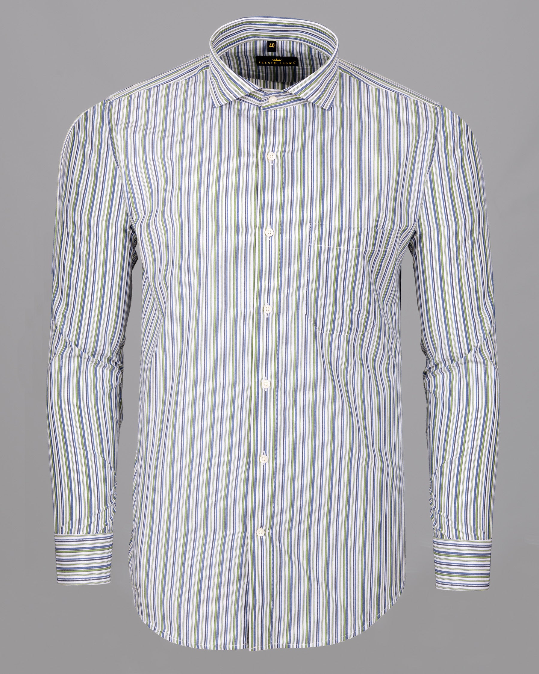 Milky White with Multicolour Stripes Premium Cotton Shirt