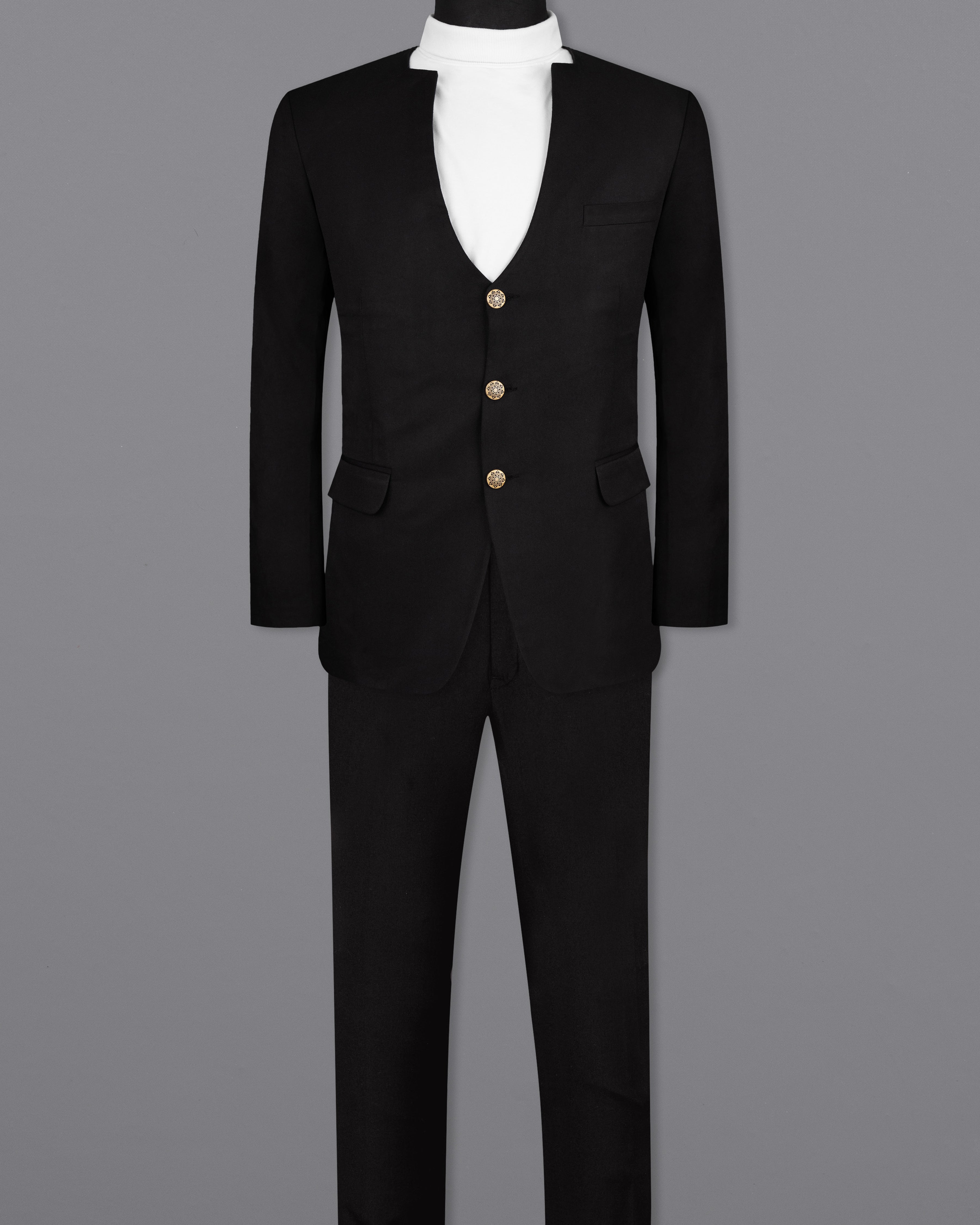 Jade Black Stretchable Subtle Sheen Designer Wool Rich Suit