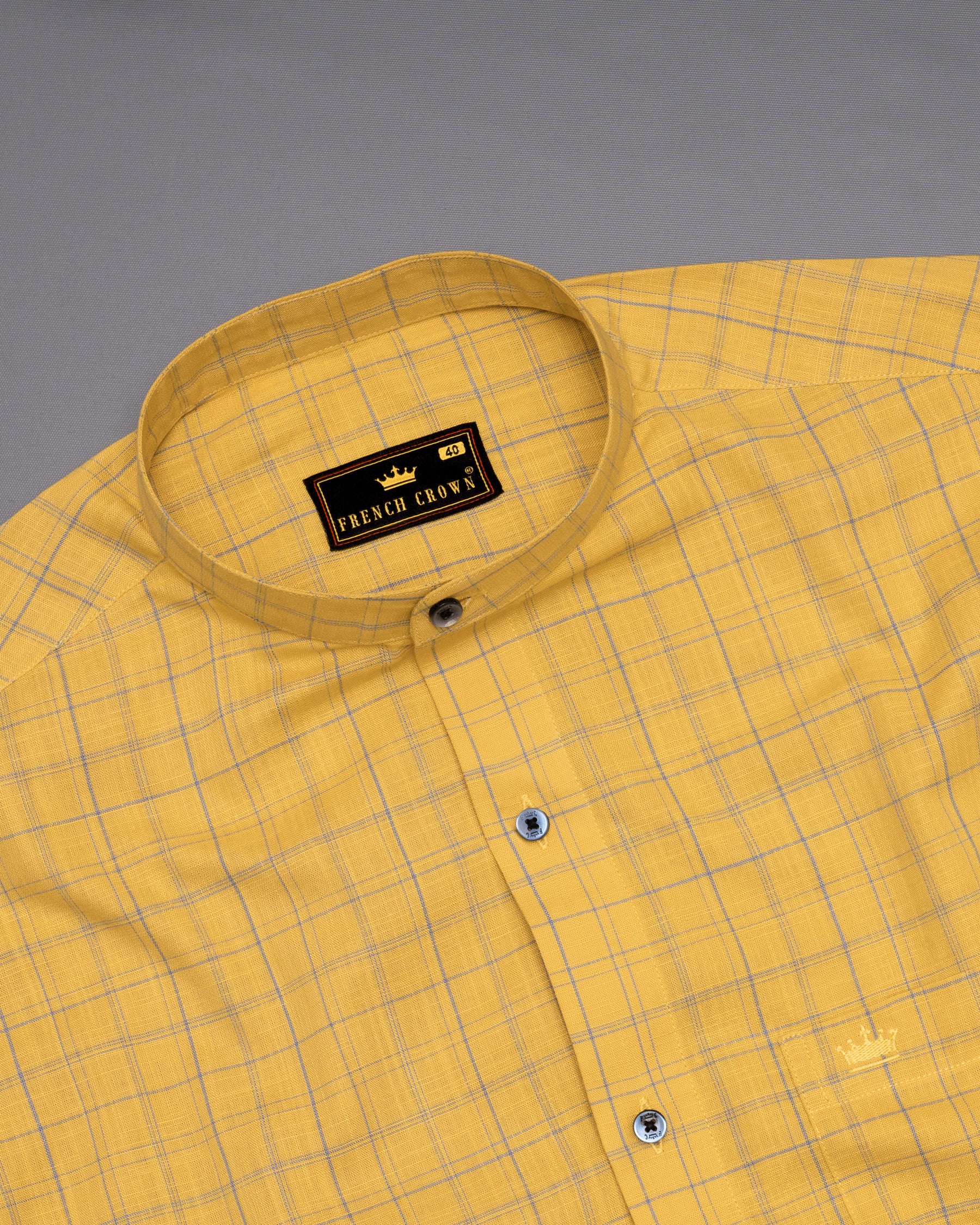 Ronchi yellow windowpane Premium Linen shirt